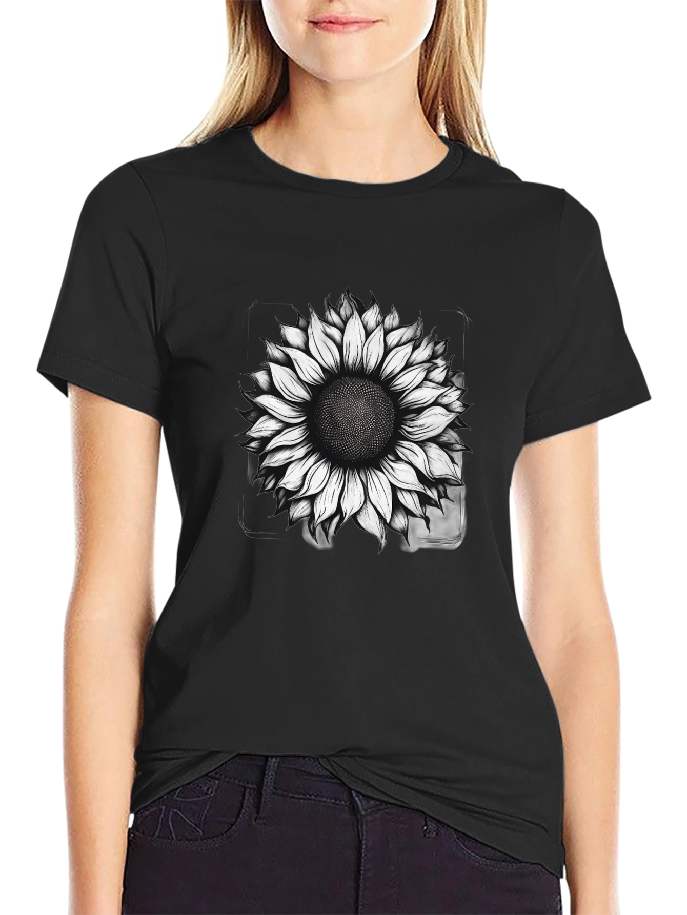 Sunflower Graphic Print T-Shirt - Black