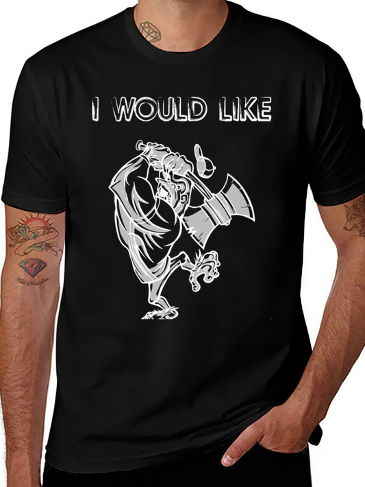 I Would Like T-Shirt - Cartoon Lumberjack Black Tee