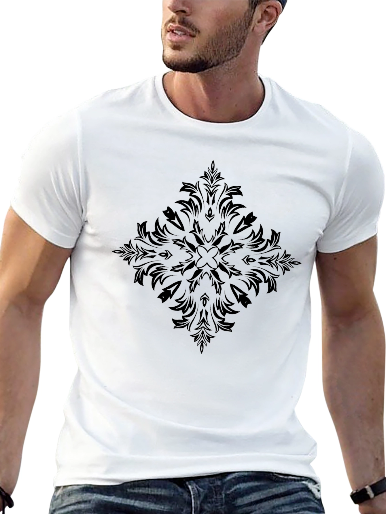 Elegant Black Tee with Ornamental Print