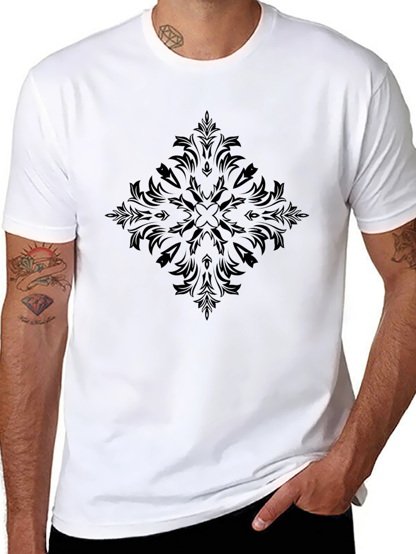 Elegant Black Tee with Ornamental Print