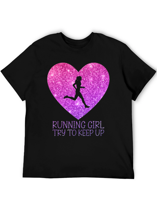 Running Girl Heart Graphic Tee - Try To Keep Up