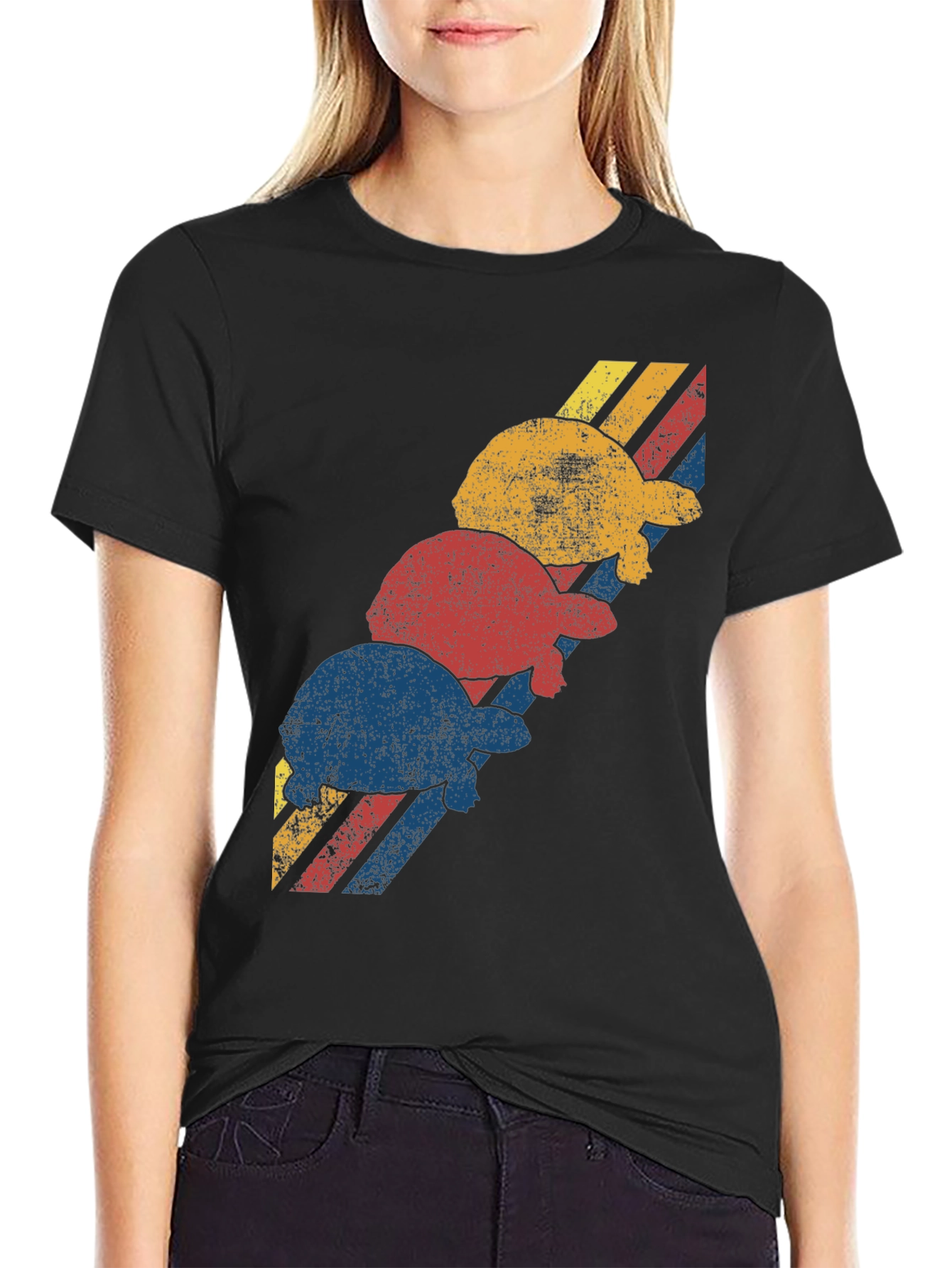 Retro Turtle Stack Graphic Tee - Black