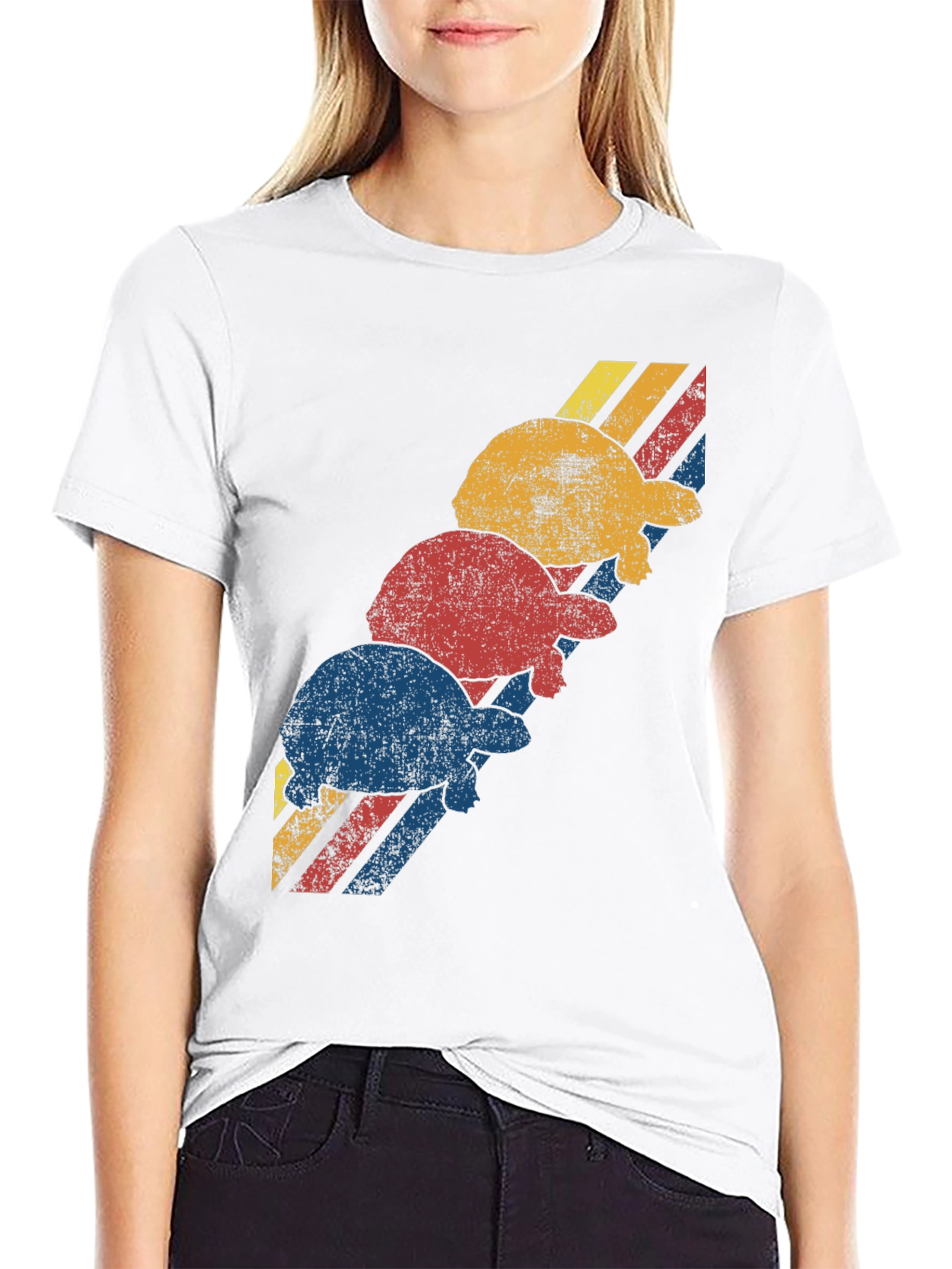 Retro Turtle Stack Graphic Tee - Black