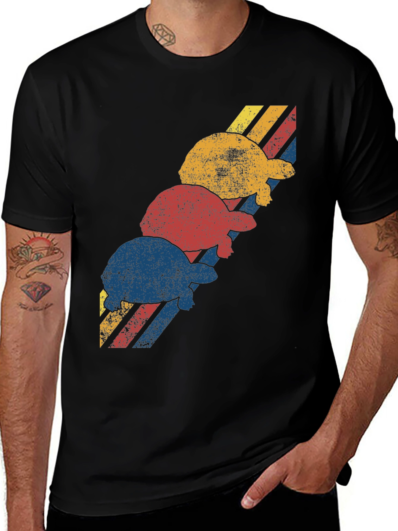 Retro Turtle Stack Graphic Tee - Black