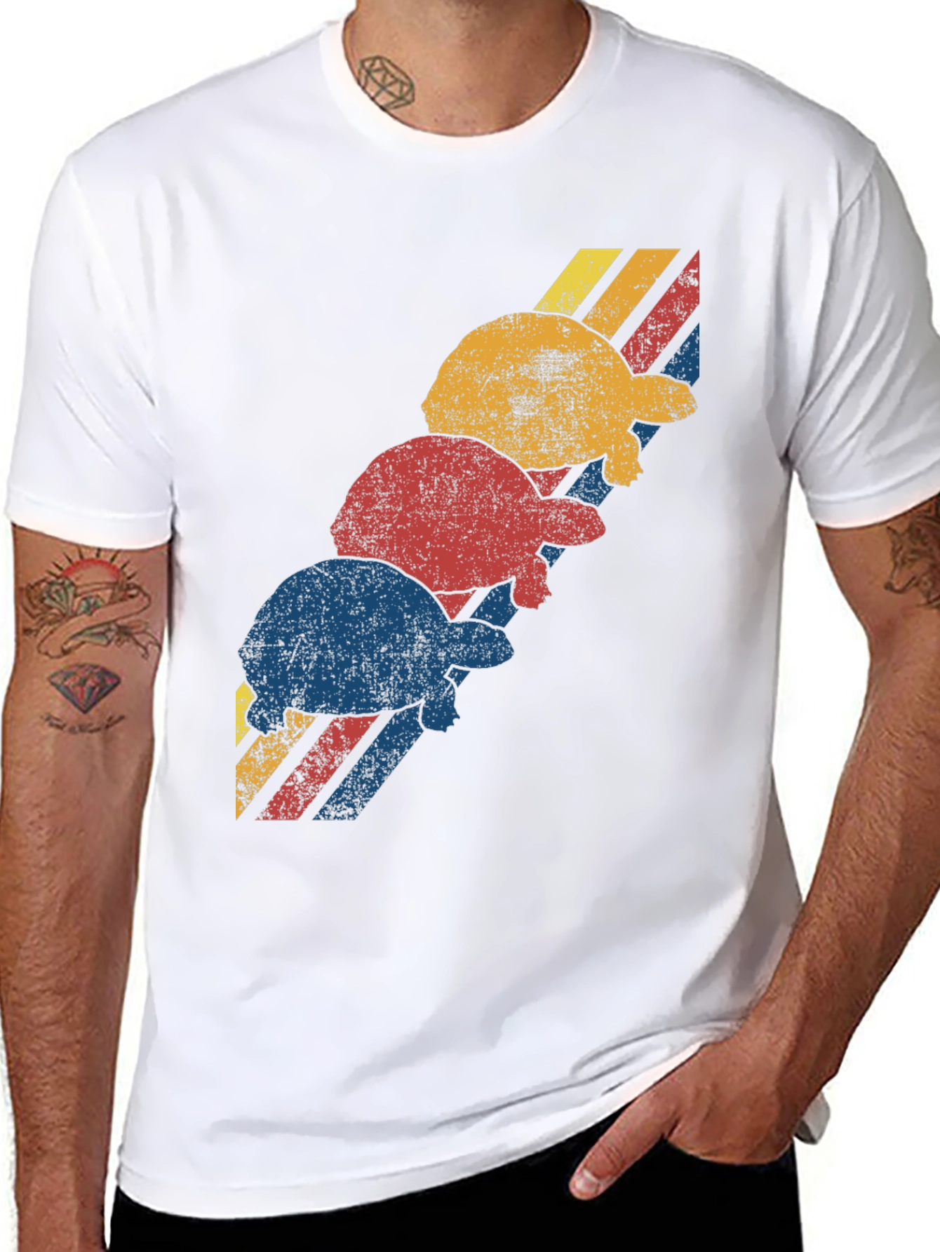 Retro Turtle Stack Graphic Tee - Black