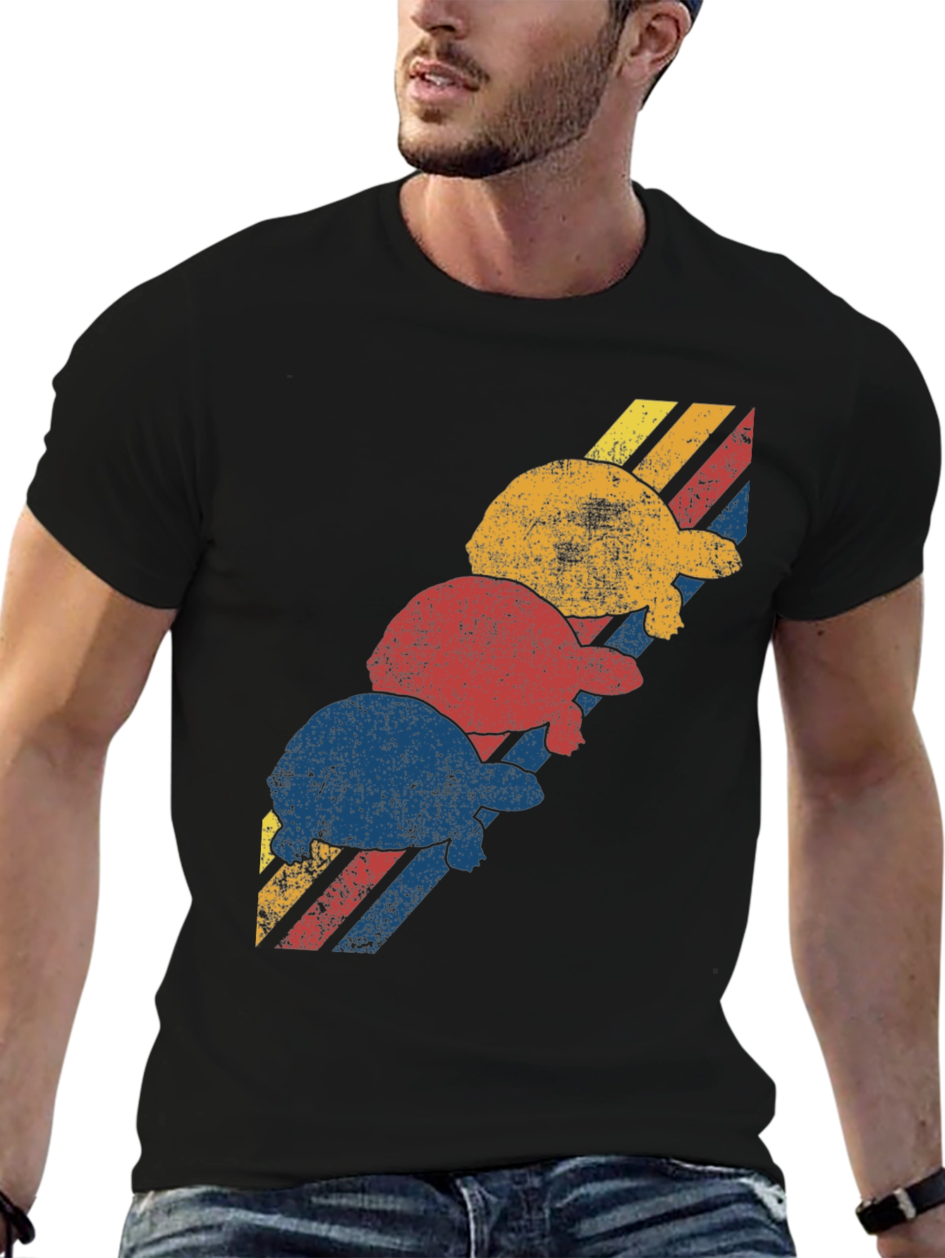 Retro Turtle Stack Graphic Tee - Black