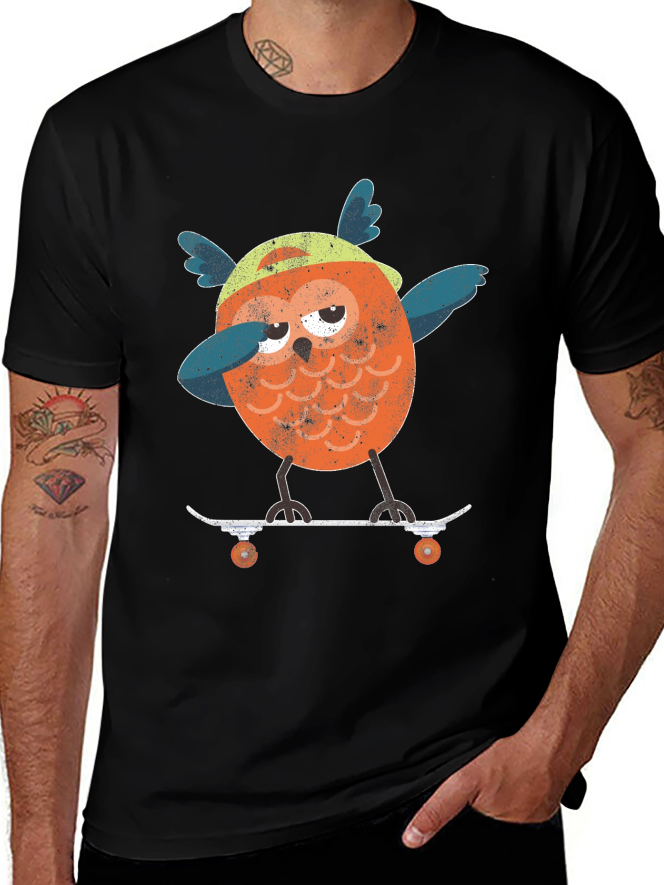 Skateboarding Owl Graphic T-Shirt