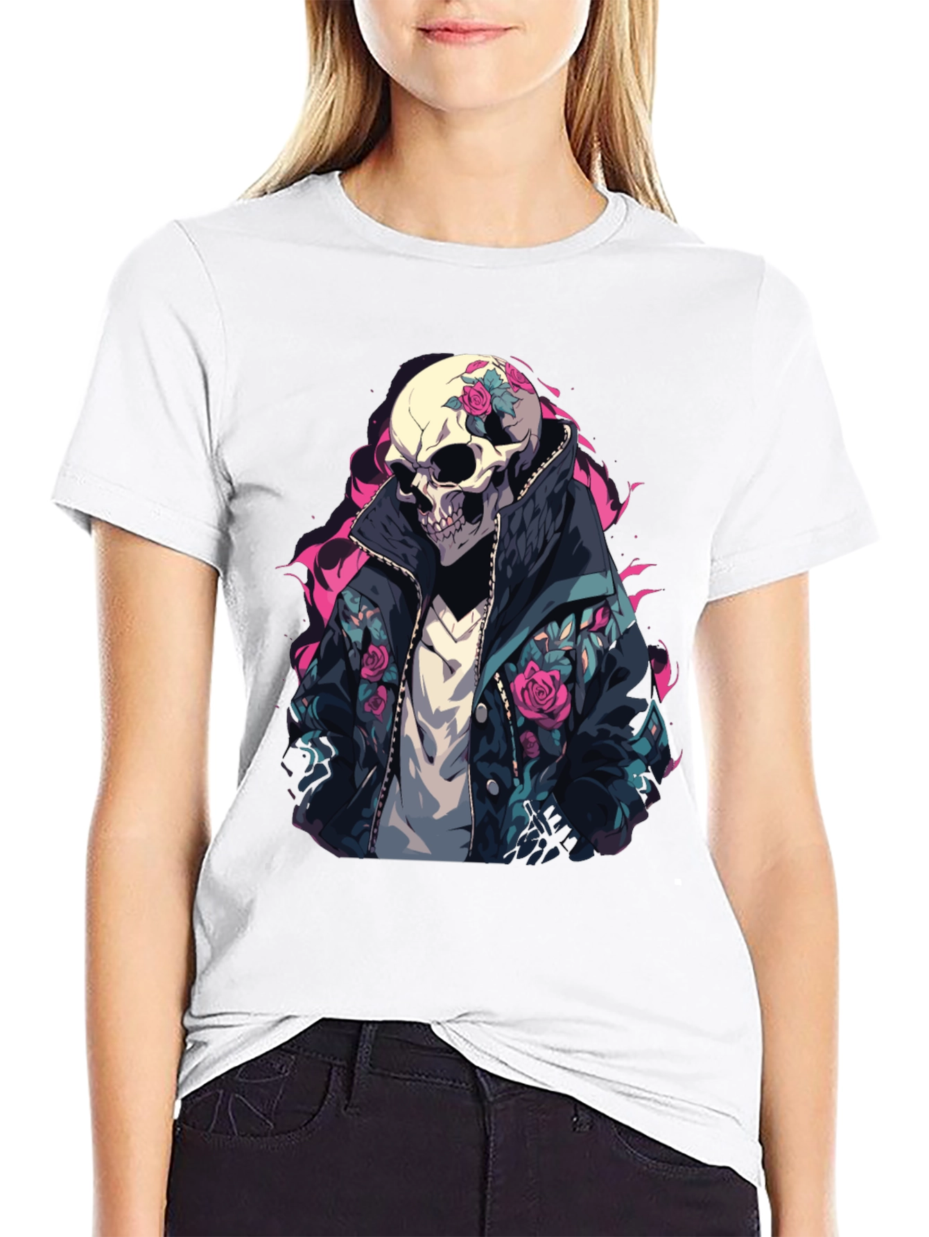 Skull Rose Jacket T-Shirt - Edgy Style
