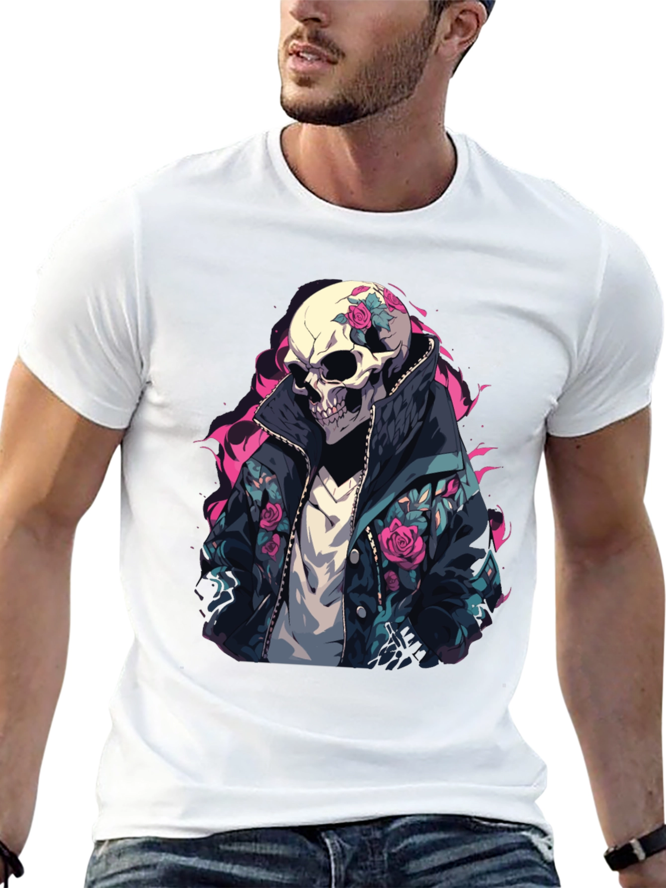 Skull Rose Jacket T-Shirt - Edgy Style