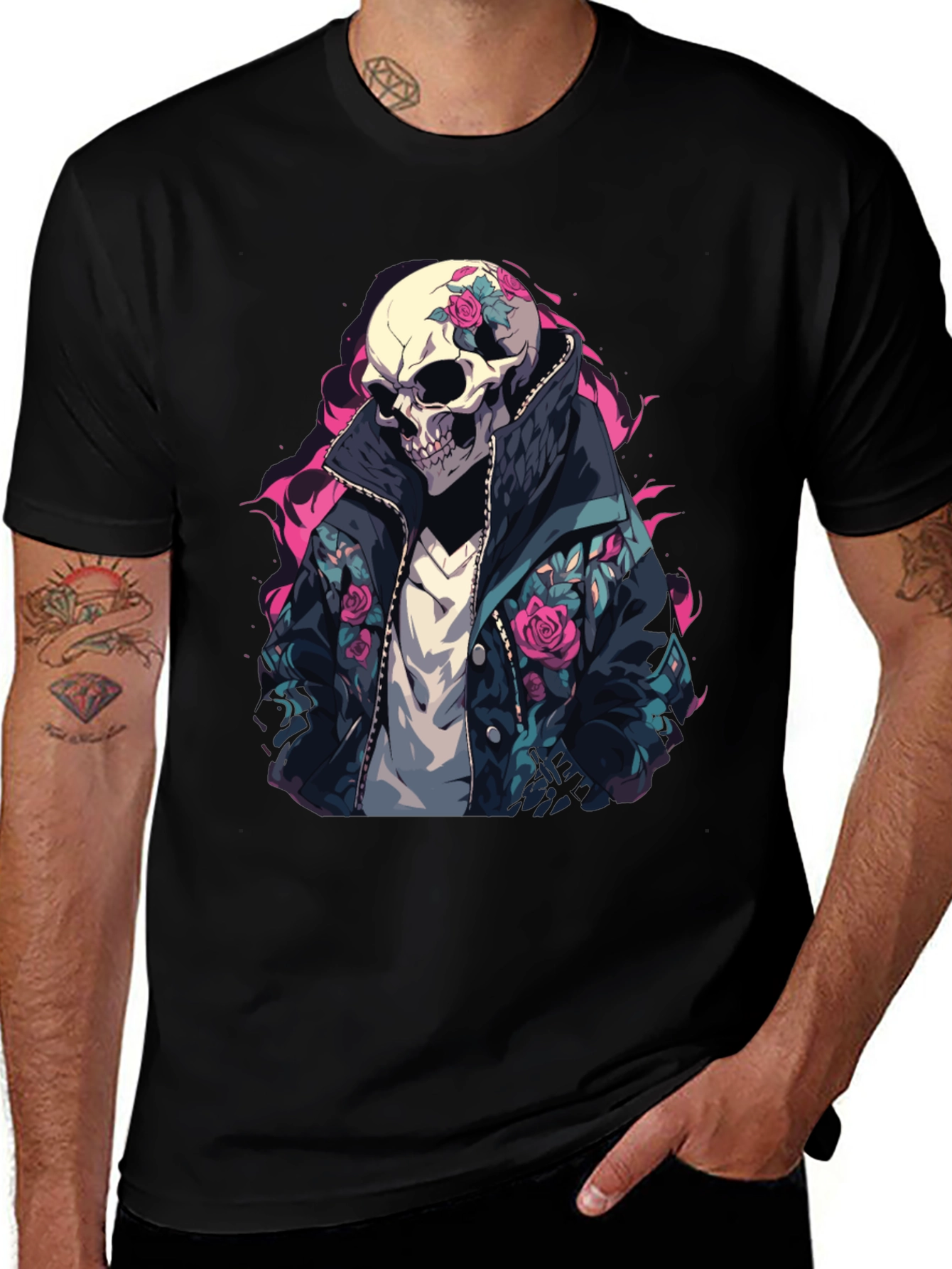 Skull Rose Jacket T-Shirt - Edgy Style