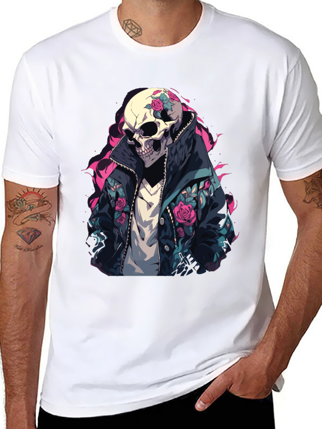 Skull Rose Jacket T-Shirt - Edgy Style
