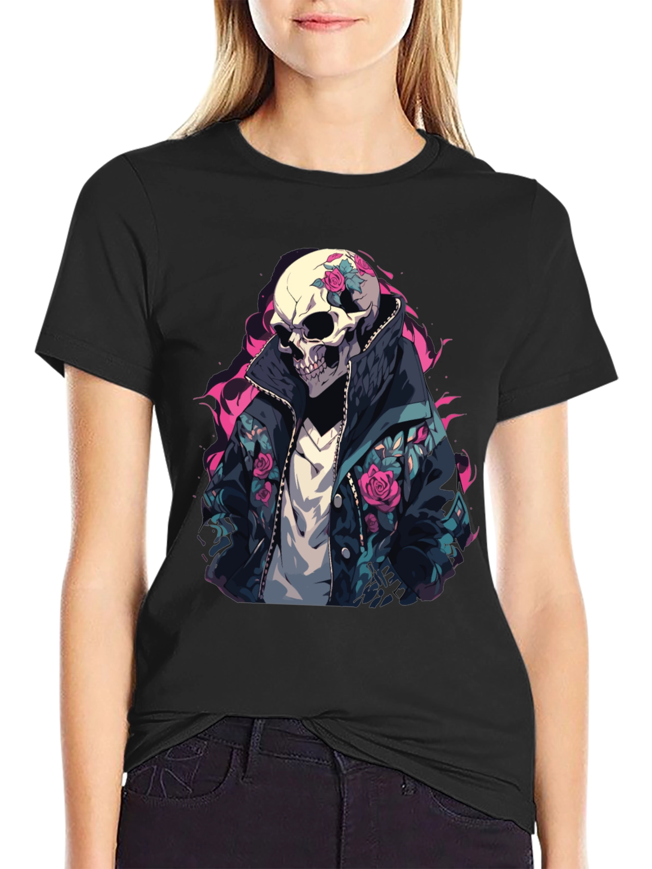 Skull Rose Jacket T-Shirt - Edgy Style
