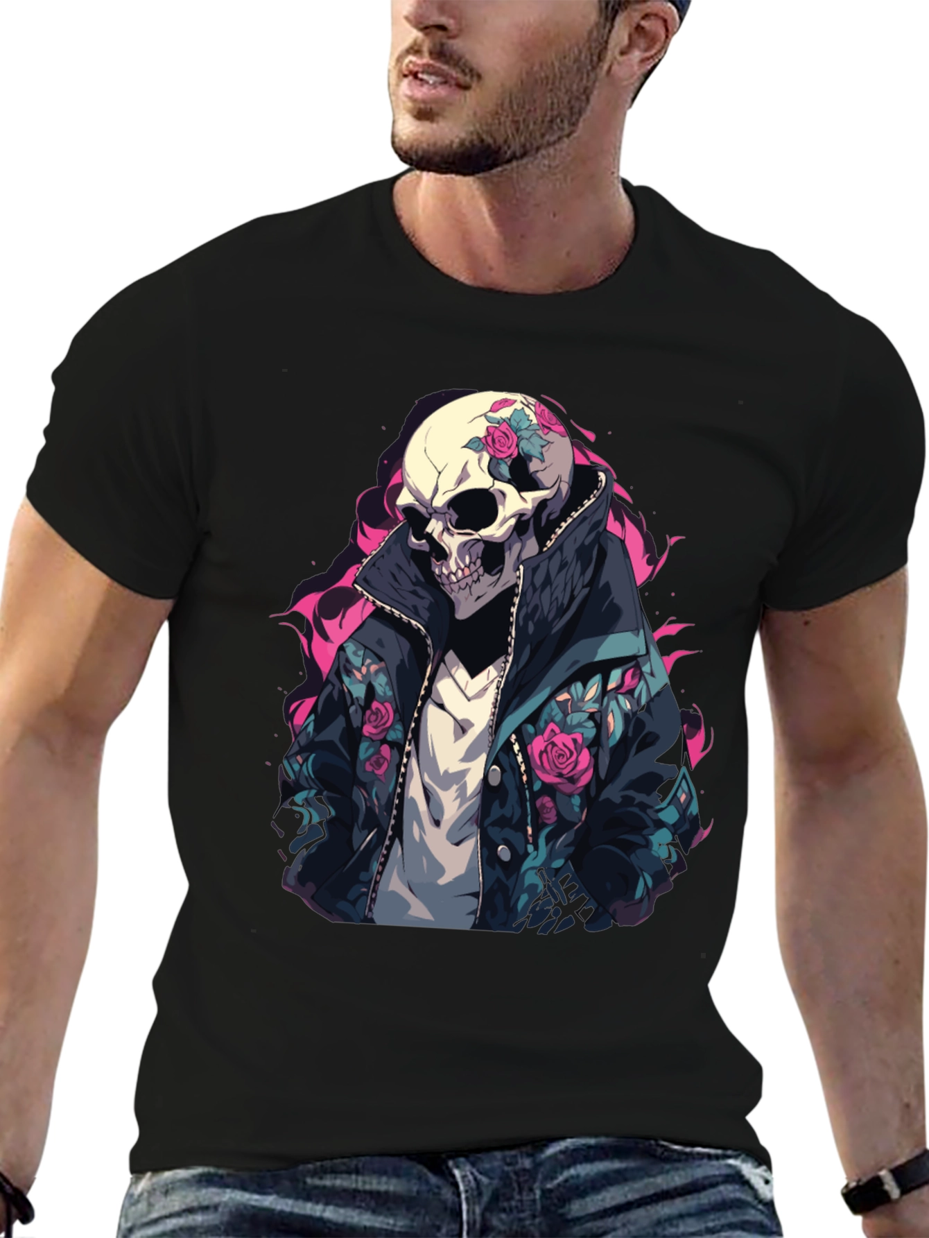 Skull Rose Jacket T-Shirt - Edgy Style