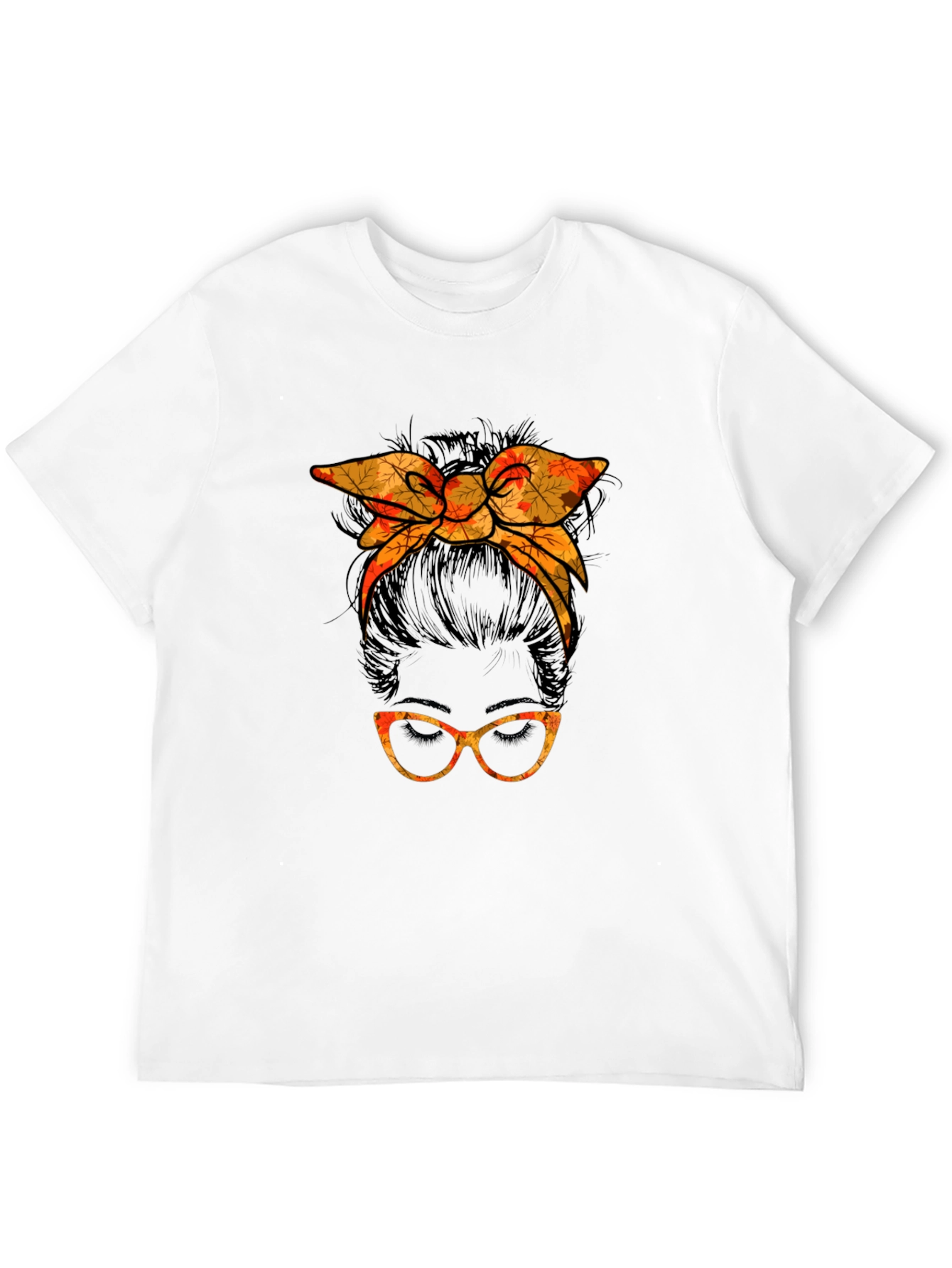 Messy Bun Fall Leaves Glasses Tee