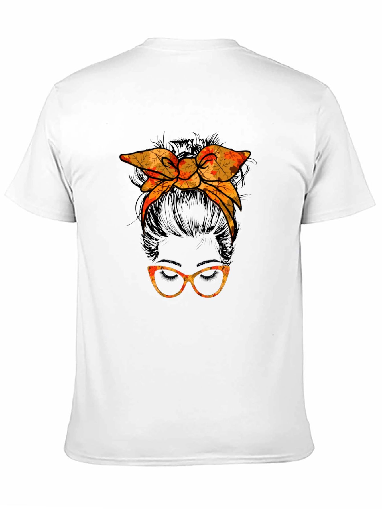 Messy Bun Fall Leaves Glasses Tee