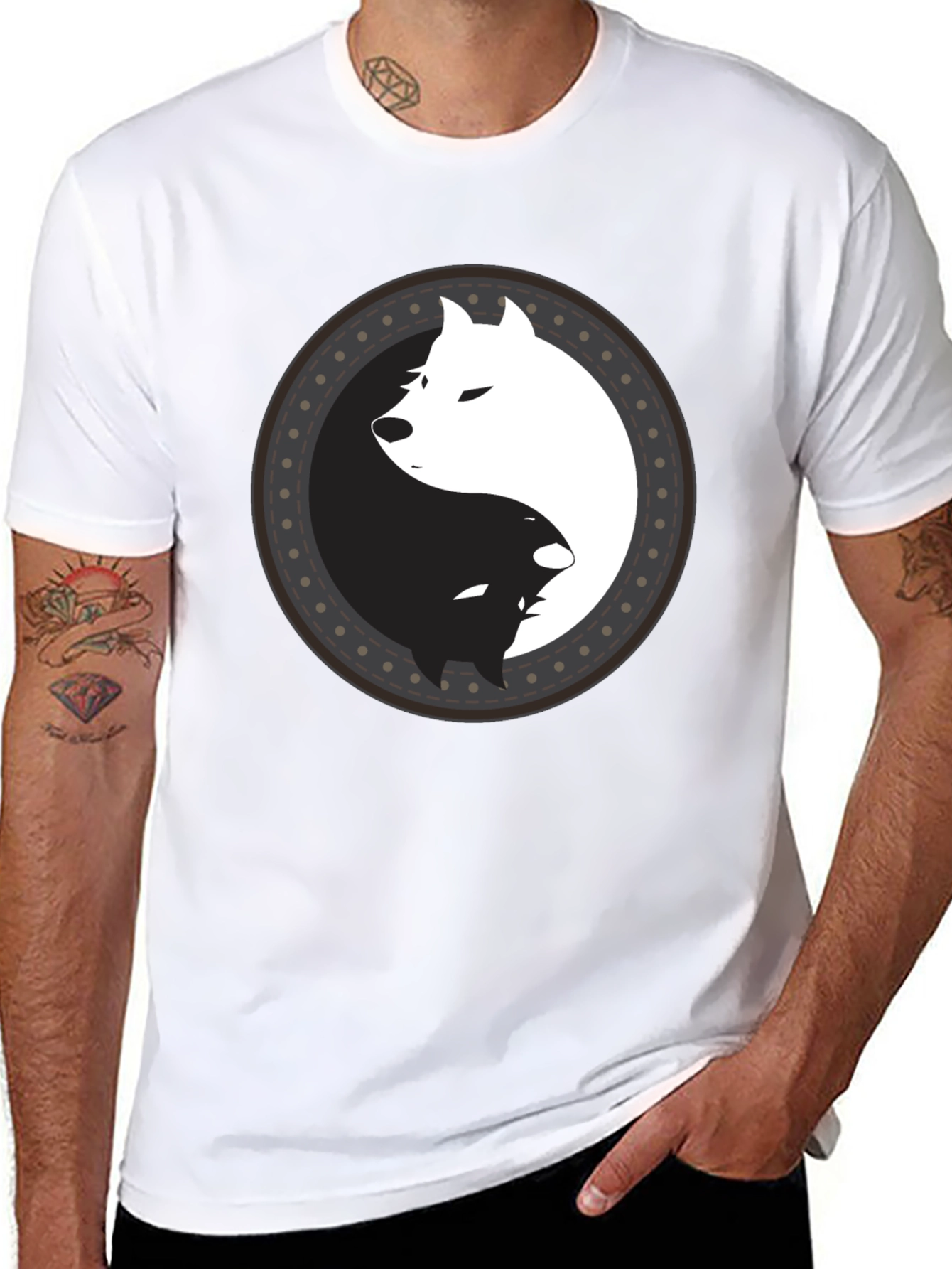 Yin Yang Wolf Graphic Tee - Mens Black T-Shirt