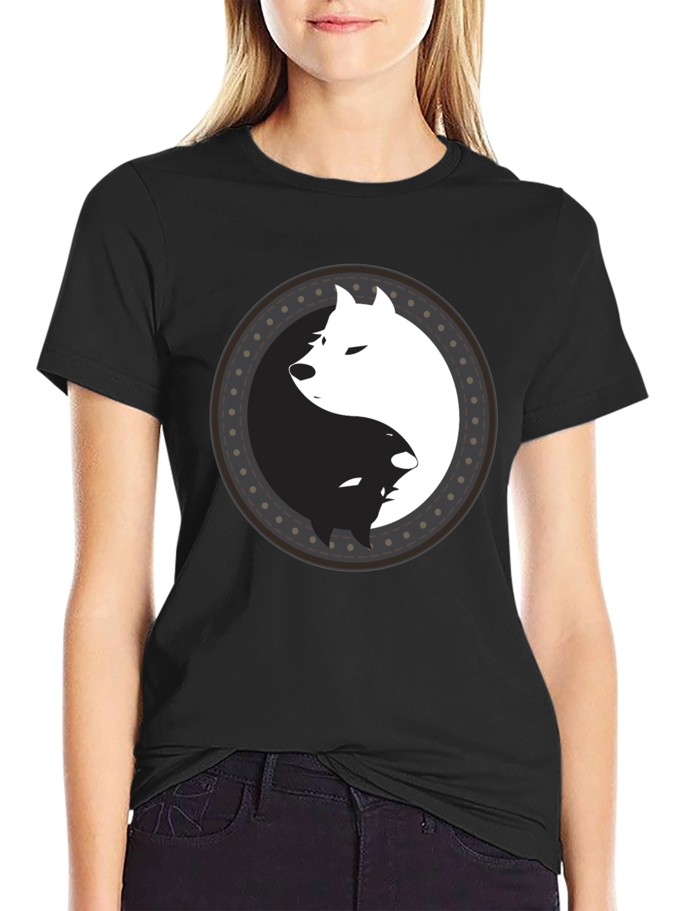 Yin Yang Wolf Graphic Tee - Mens Black T-Shirt