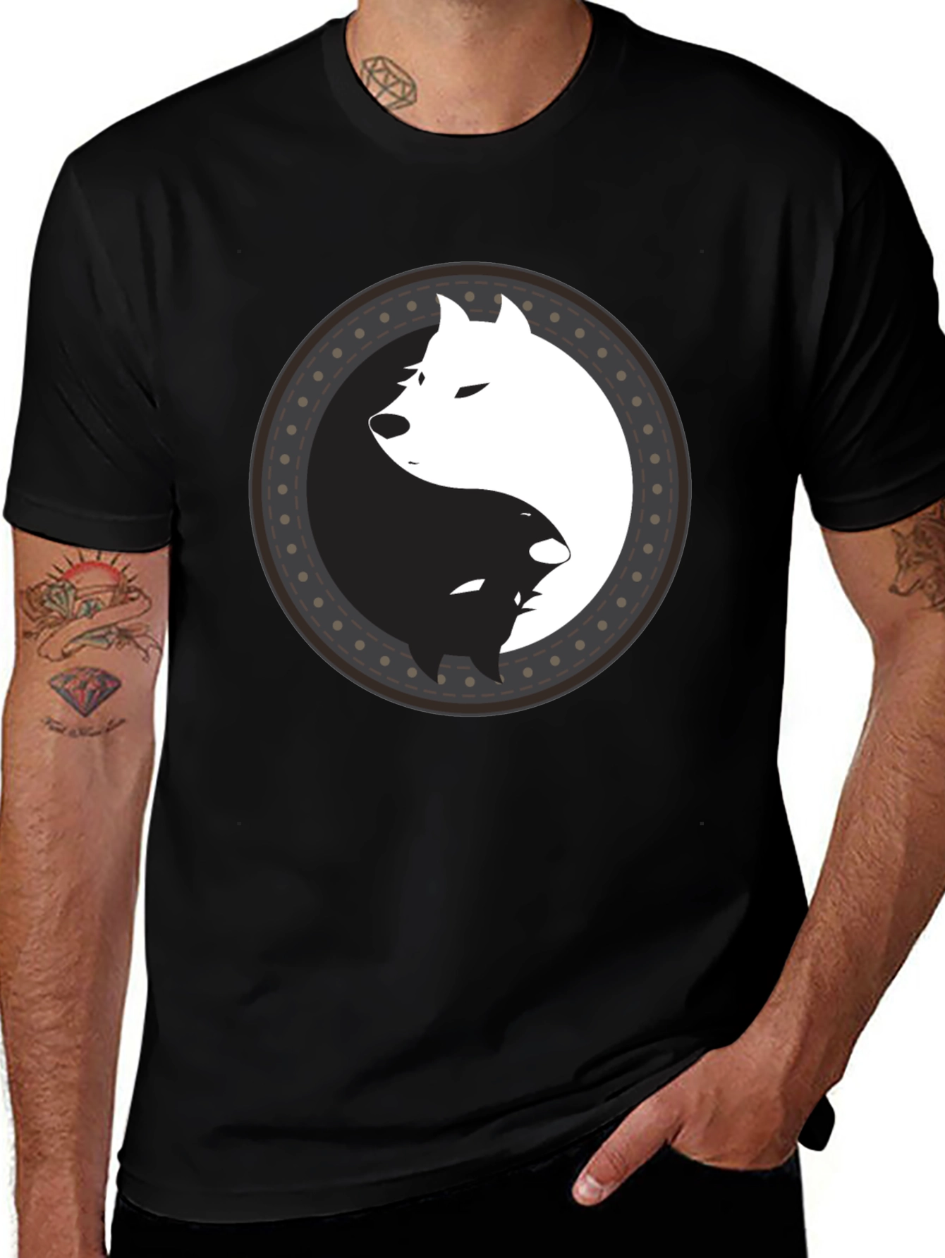 Yin Yang Wolf Graphic Tee - Mens Black T-Shirt