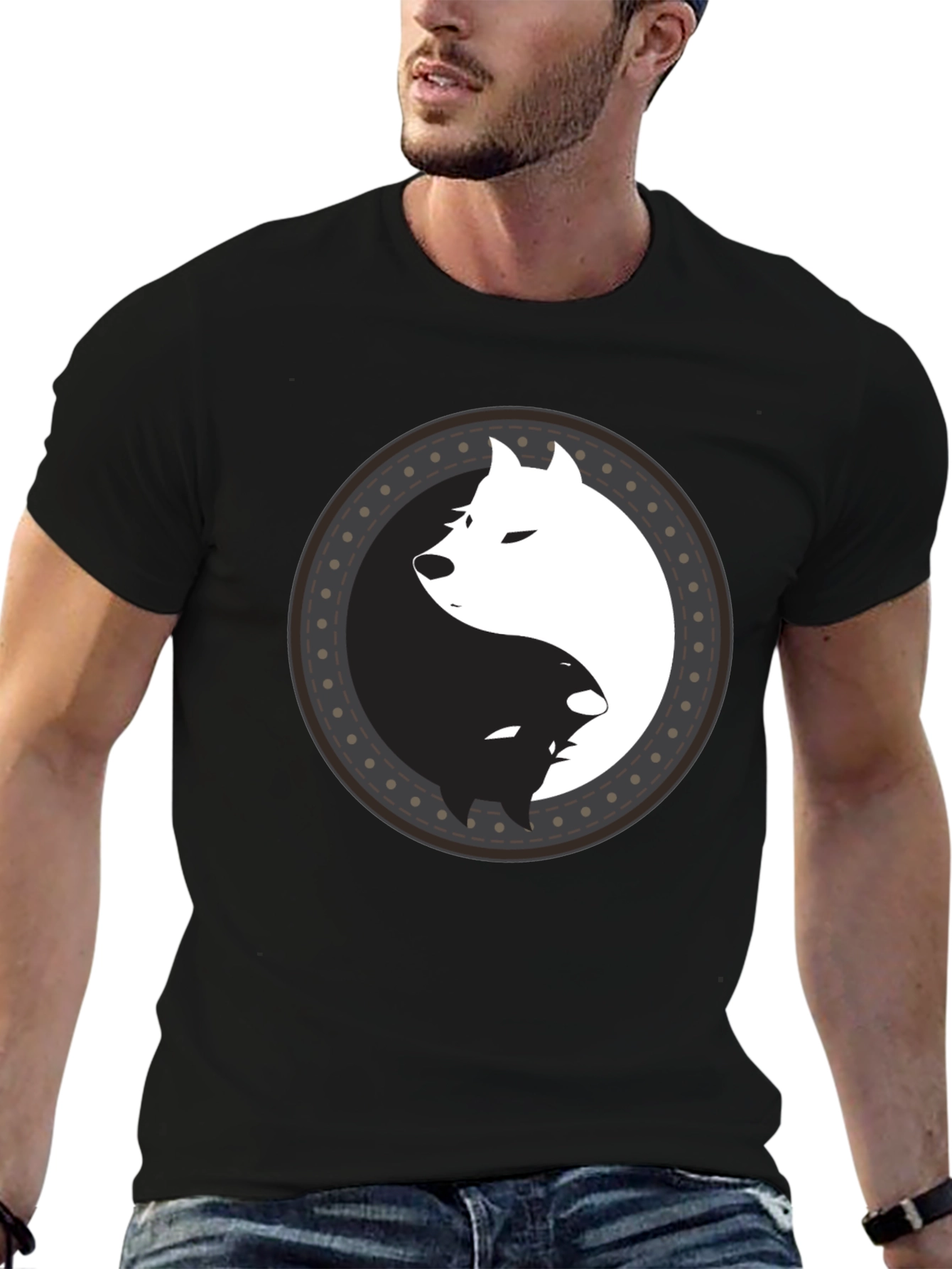Yin Yang Wolf Graphic Tee - Mens Black T-Shirt