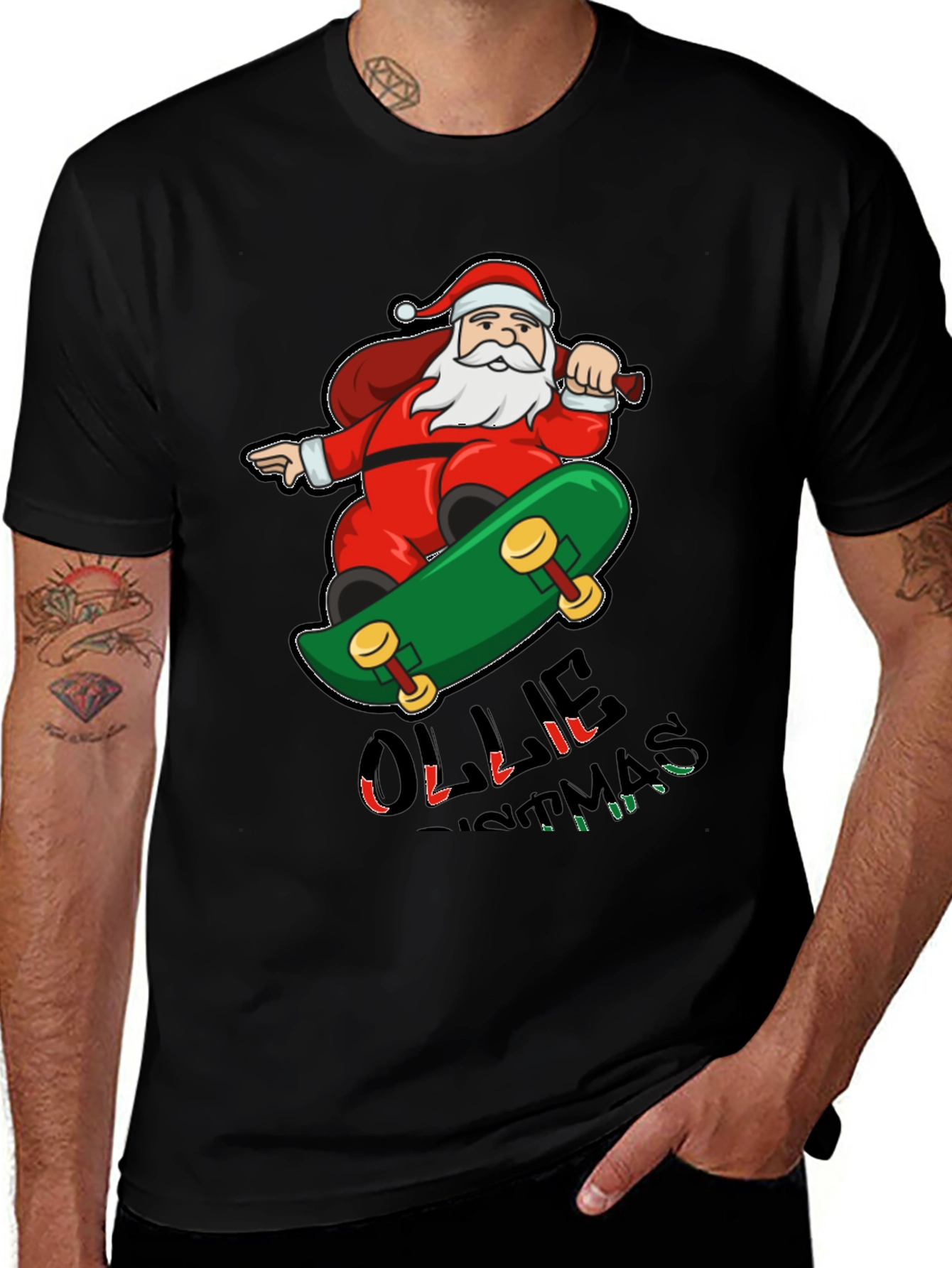 Skateboarding Santa T-Shirt - Festive Holiday Apparel