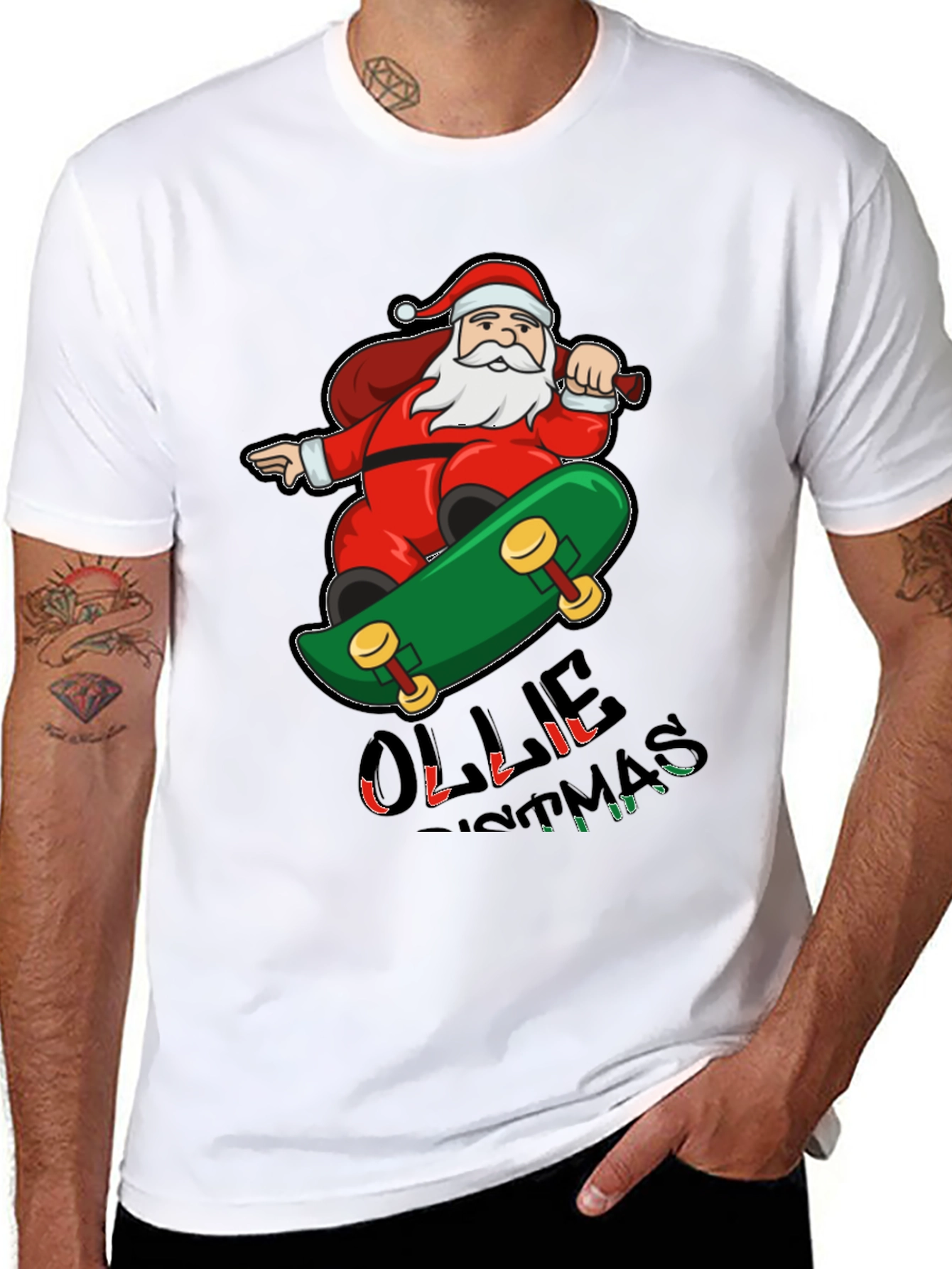 Skateboarding Santa T-Shirt - Festive Holiday Apparel