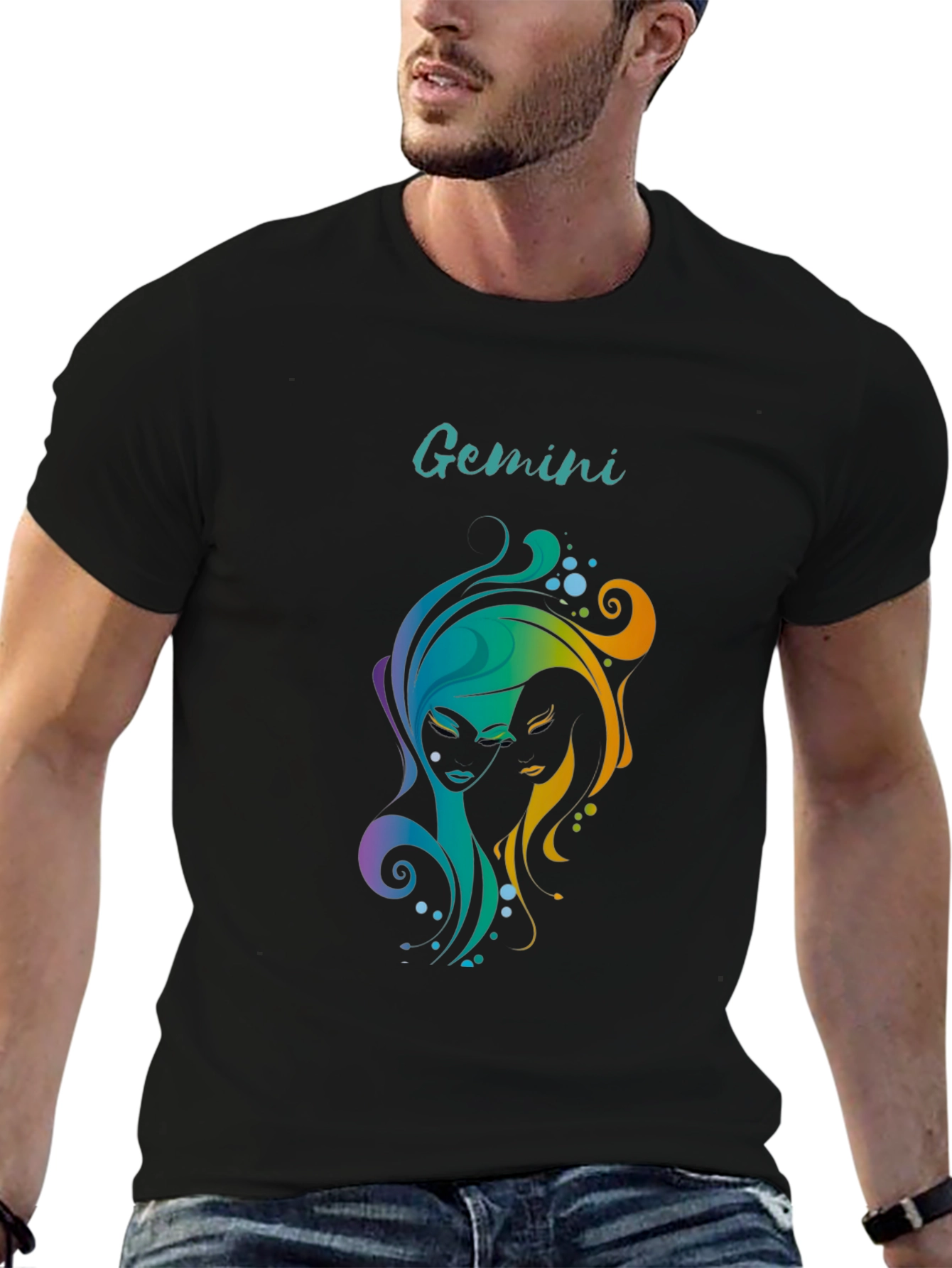 Gemini Zodiac Graphic T-Shirt - Black