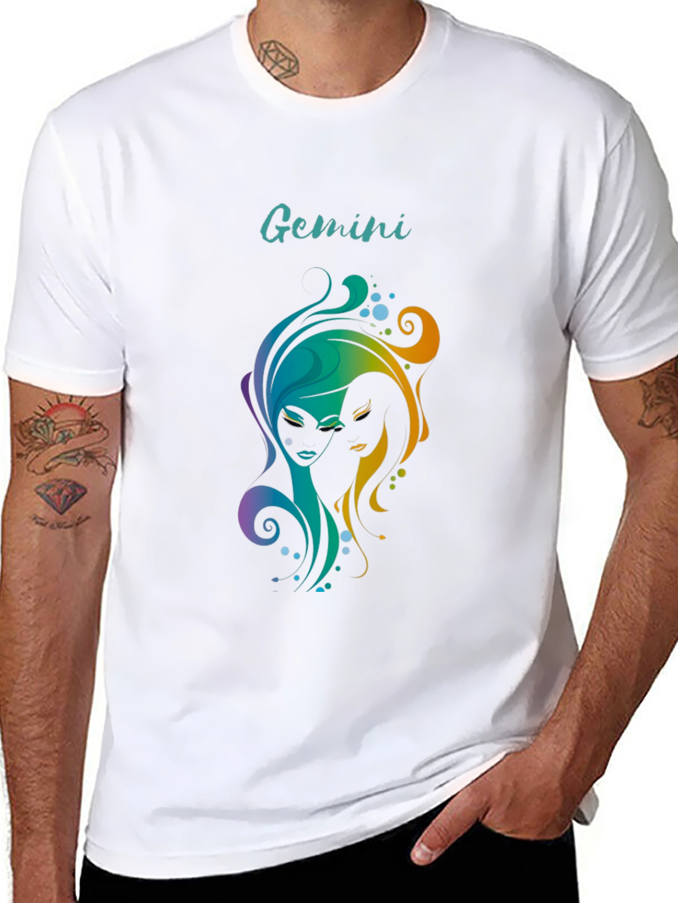 Gemini Zodiac Graphic T-Shirt - Black
