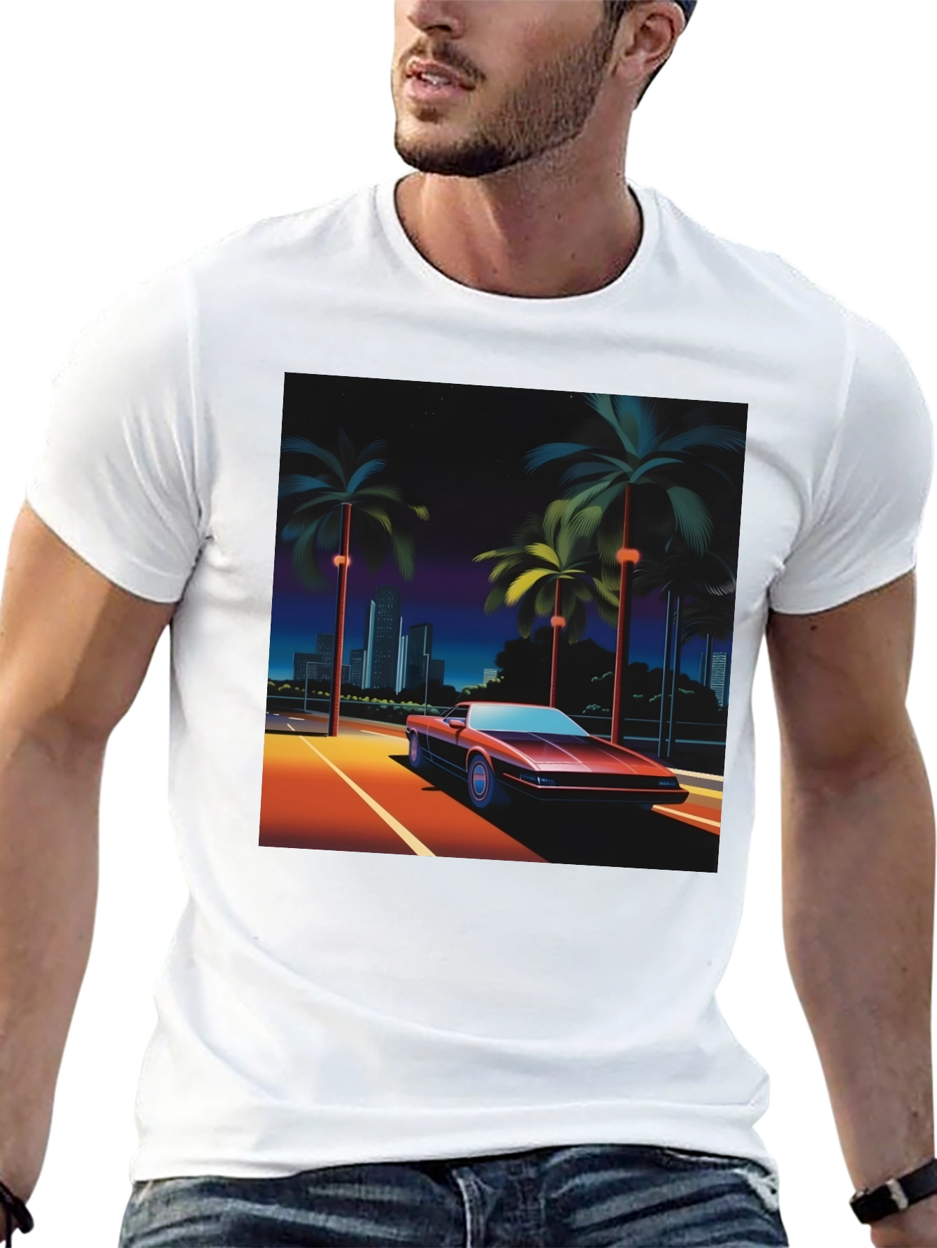 Retro Wave T-Shirt 80s Car & Palm Design