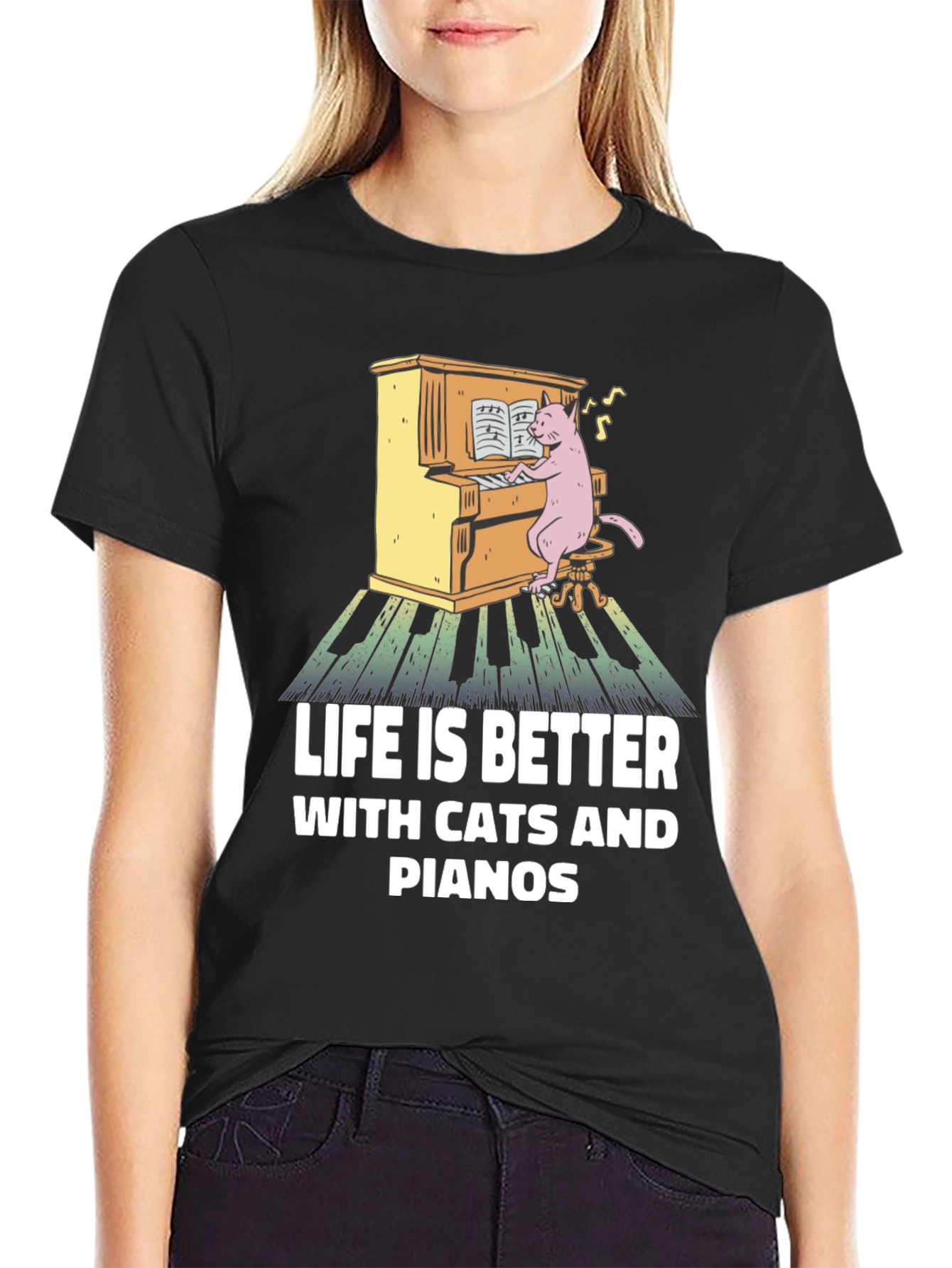 Life is Better with Cats and Pianos T-Shirt
