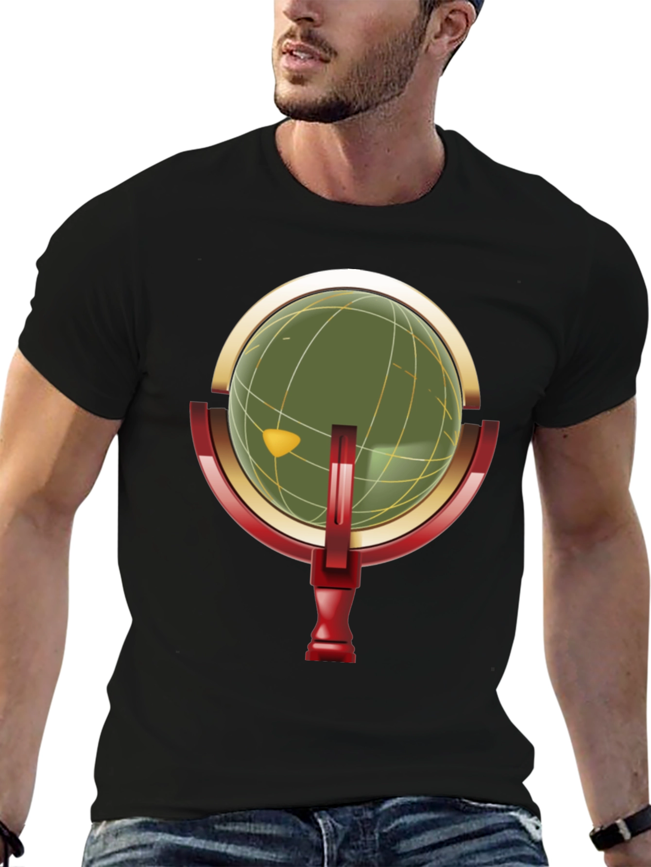 Retro Globe Graphic Black T-Shirt