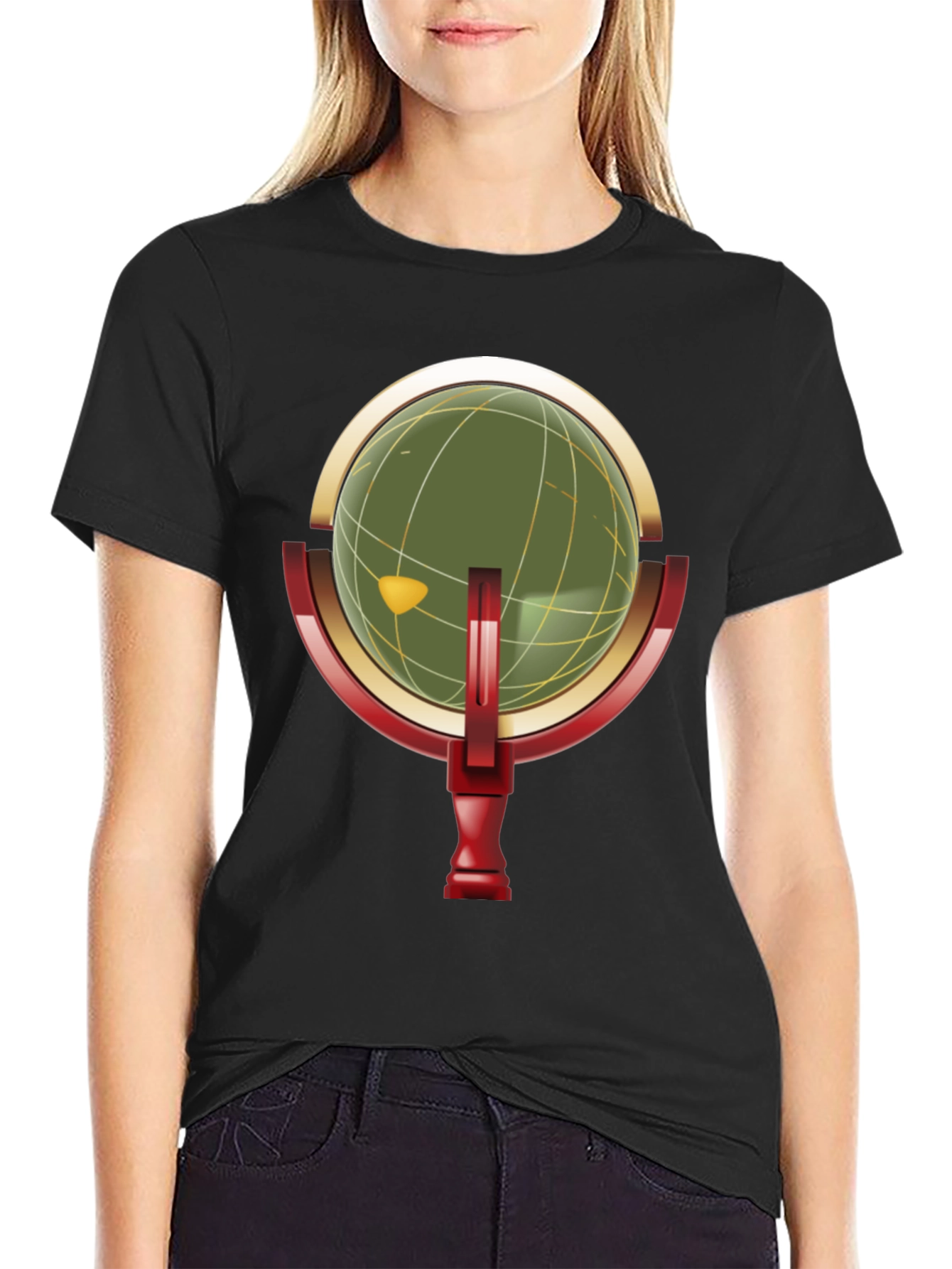 Retro Globe Graphic Black T-Shirt