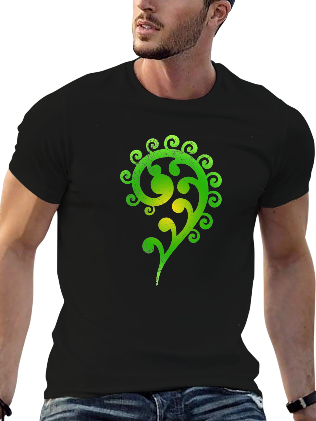 Green Celtic Swirl Design Black T-Shirt