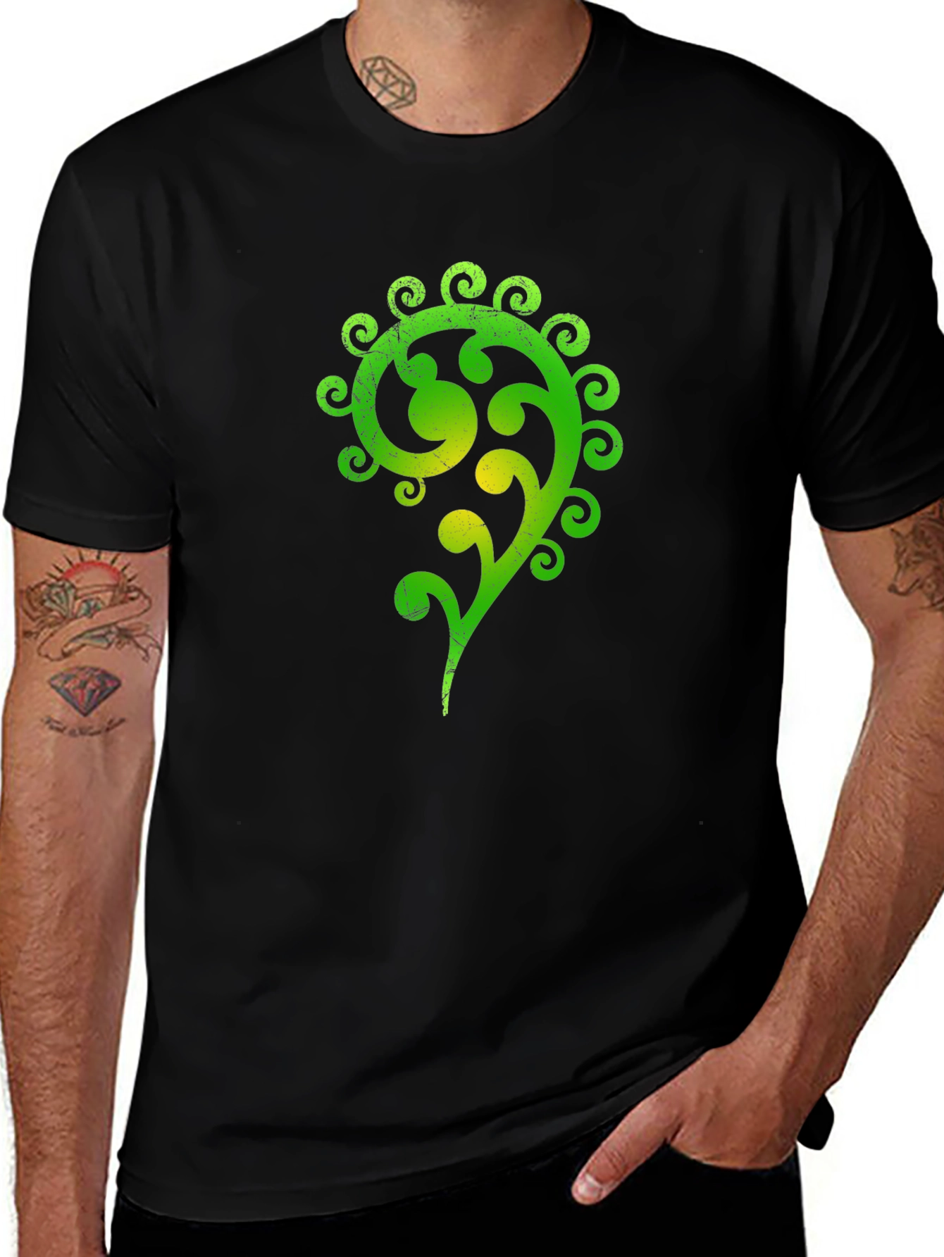 Green Celtic Swirl Design Black T-Shirt