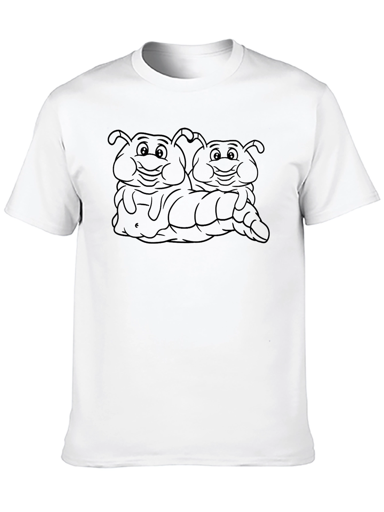Mens Black T-Shirt with Smiling Caterpillar Cartoon