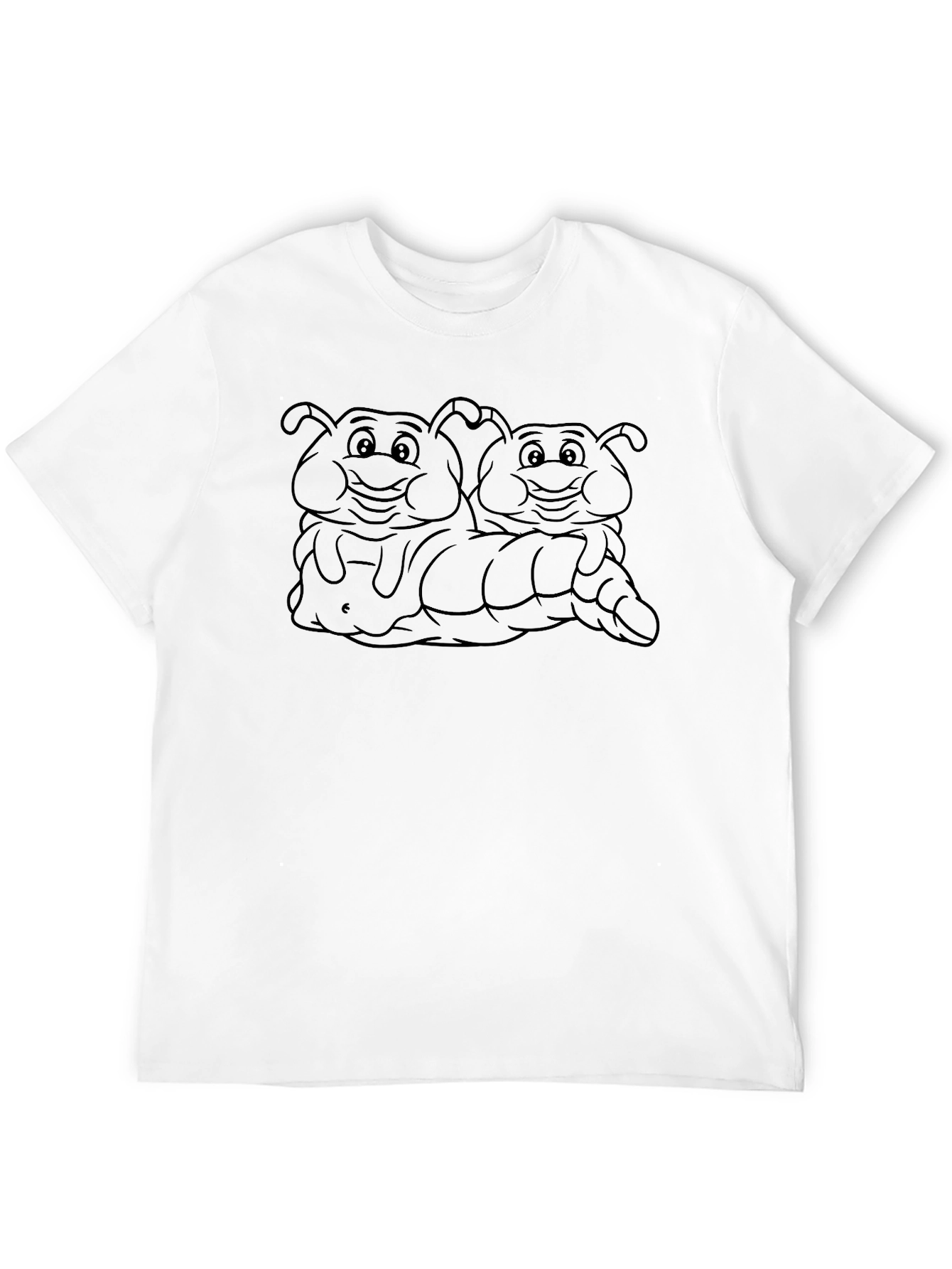 Mens Black T-Shirt with Smiling Caterpillar Cartoon