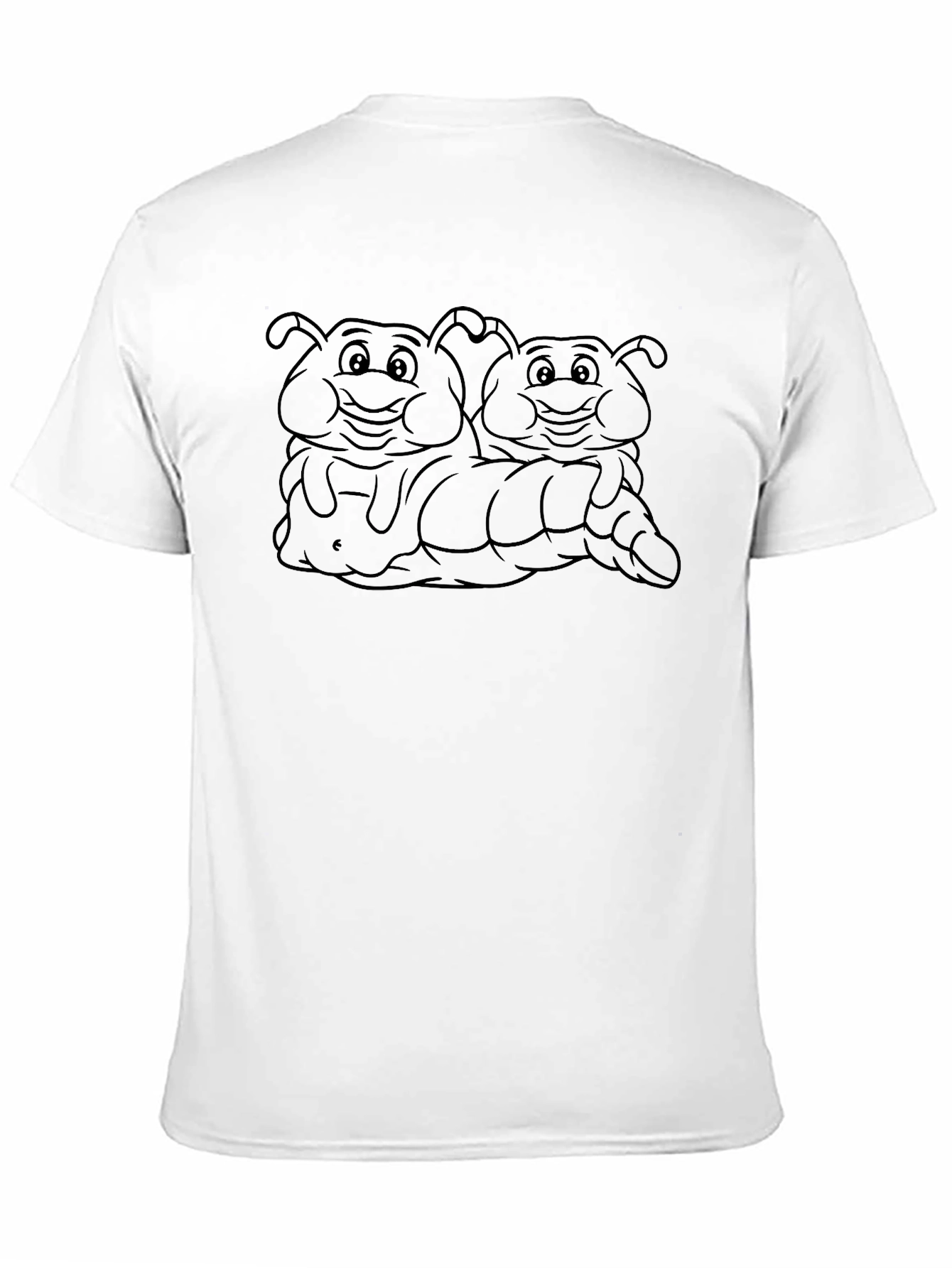 Mens Black T-Shirt with Smiling Caterpillar Cartoon