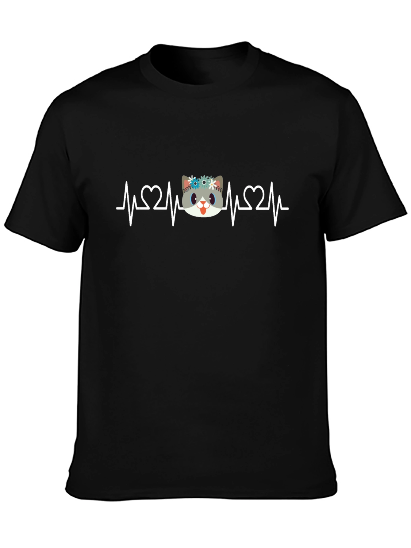 Cute Cat Heartbeat Graphic T-Shirt