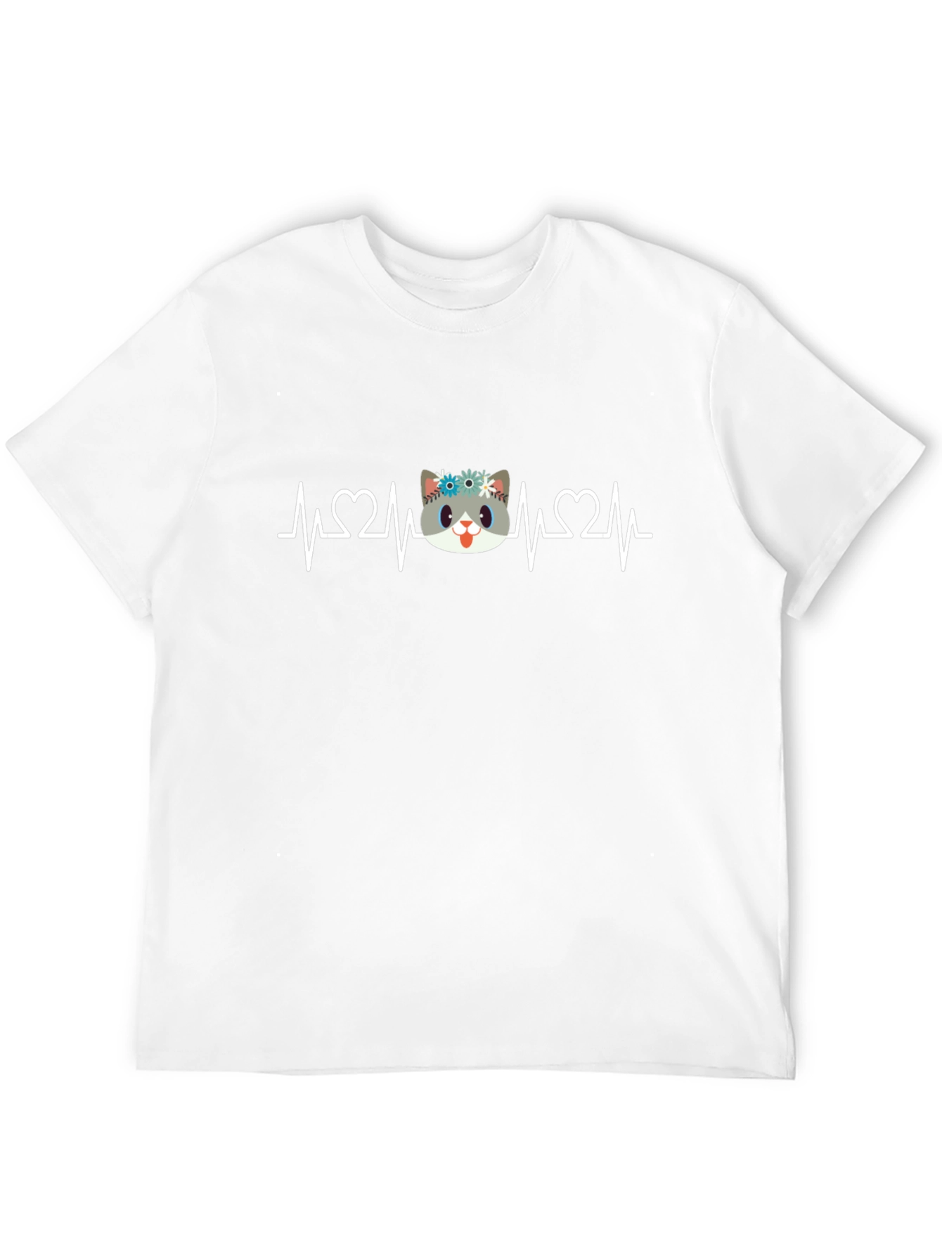 Cute Cat Heartbeat Graphic T-Shirt