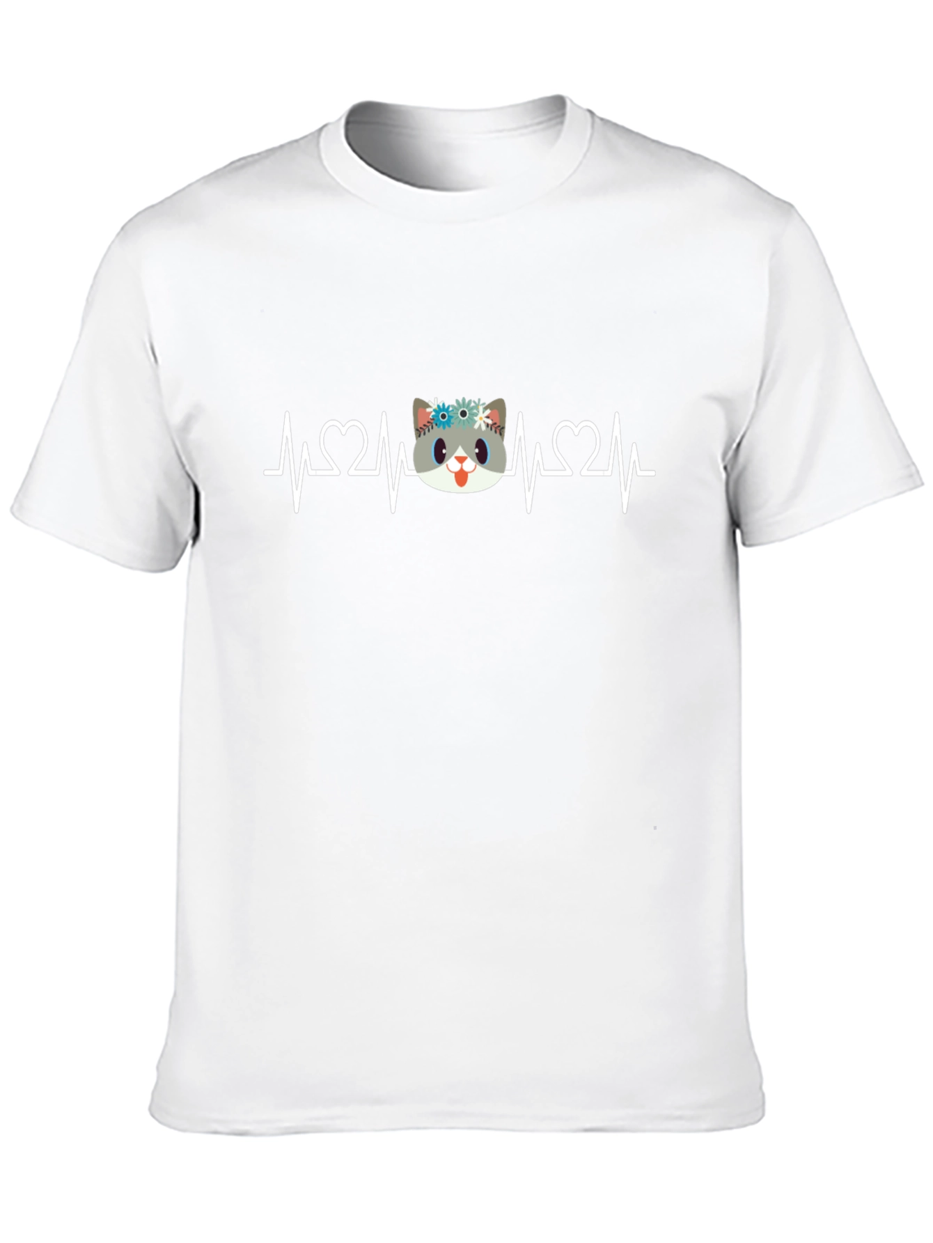 Cute Cat Heartbeat Graphic T-Shirt