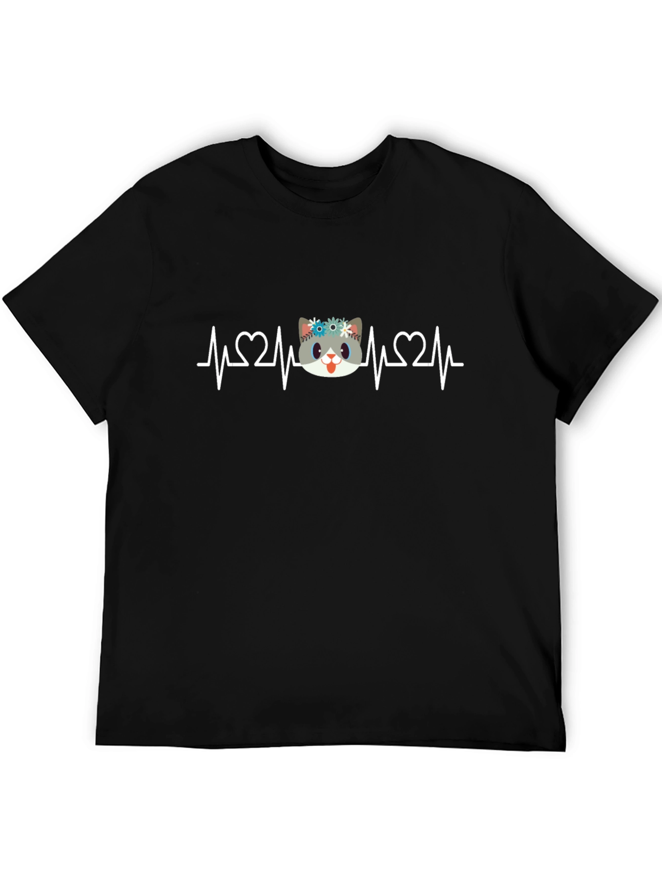 Cute Cat Heartbeat Graphic T-Shirt