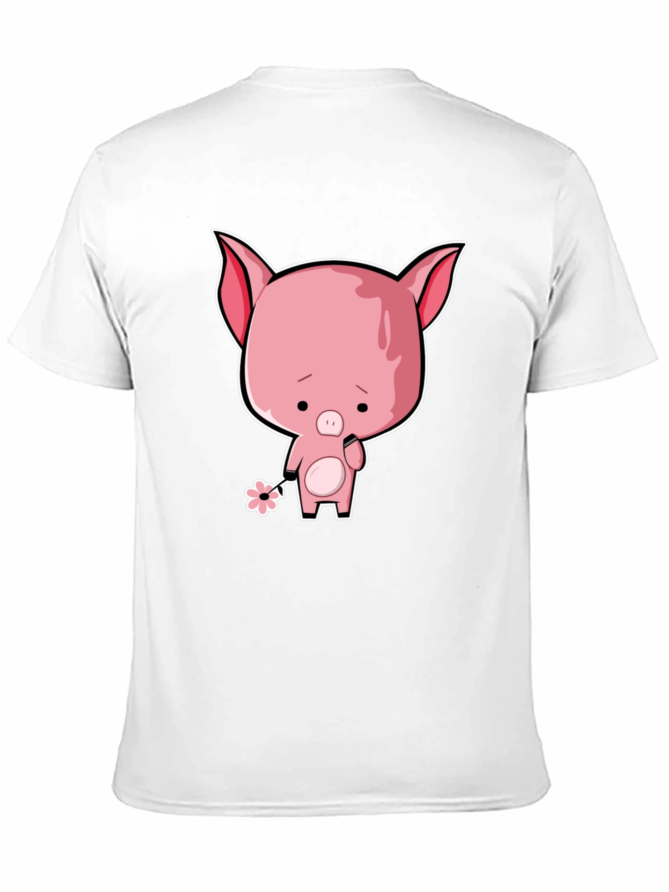 Sad Pig Cartoon T-Shirt - Black