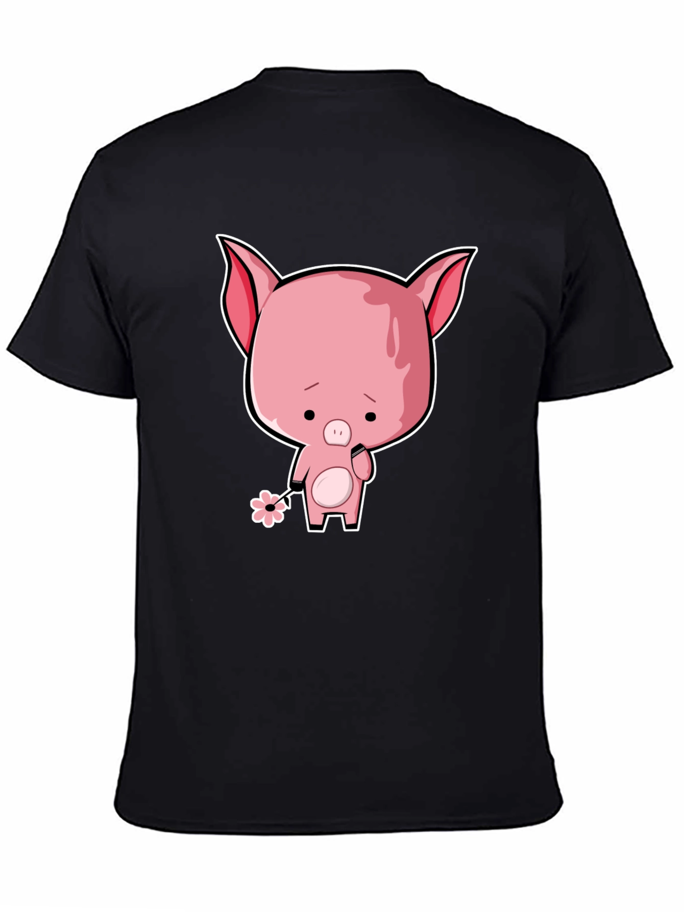 Sad Pig Cartoon T-Shirt - Black
