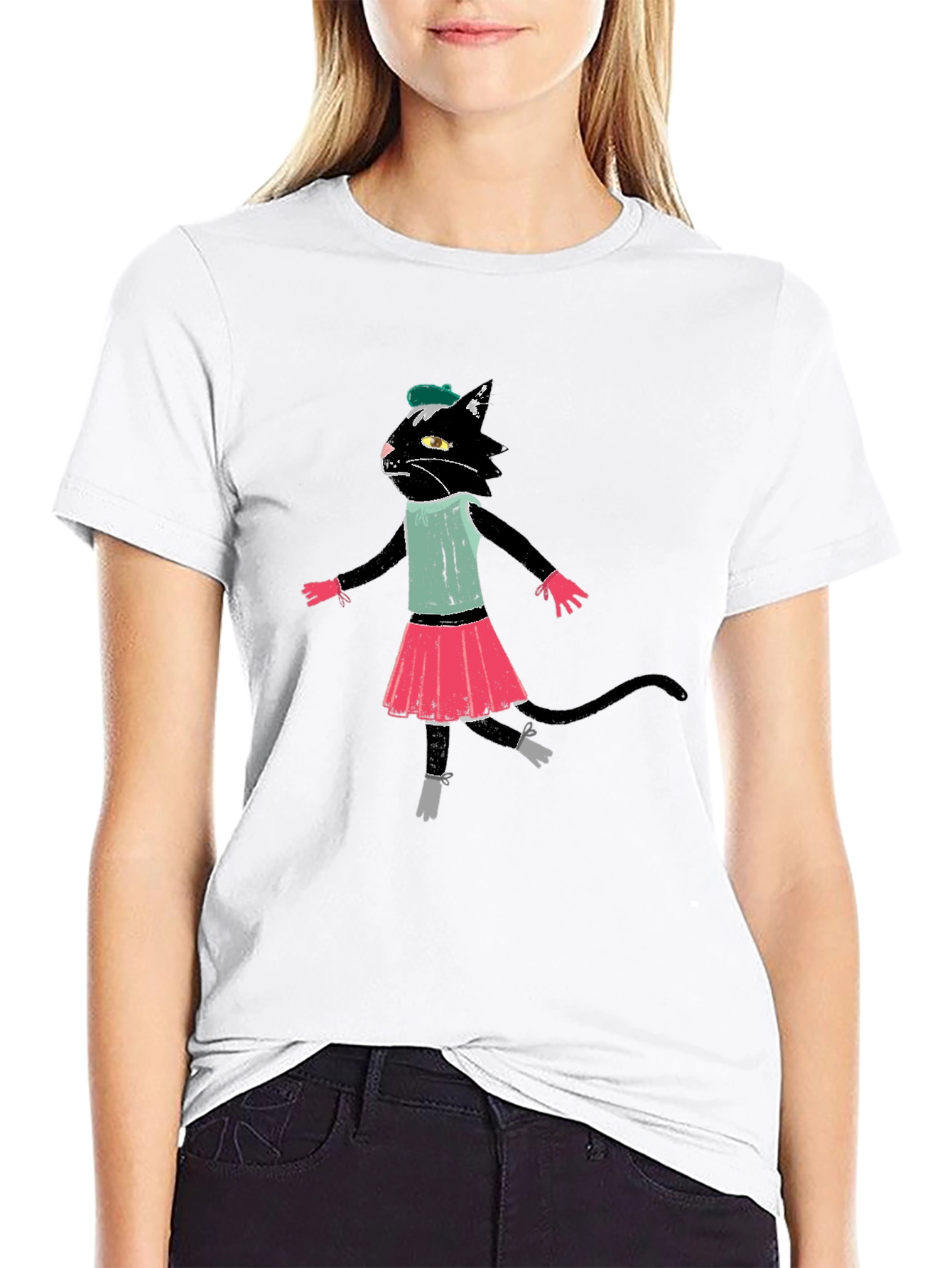 Black Cat Ballerina T-Shirt Cotton