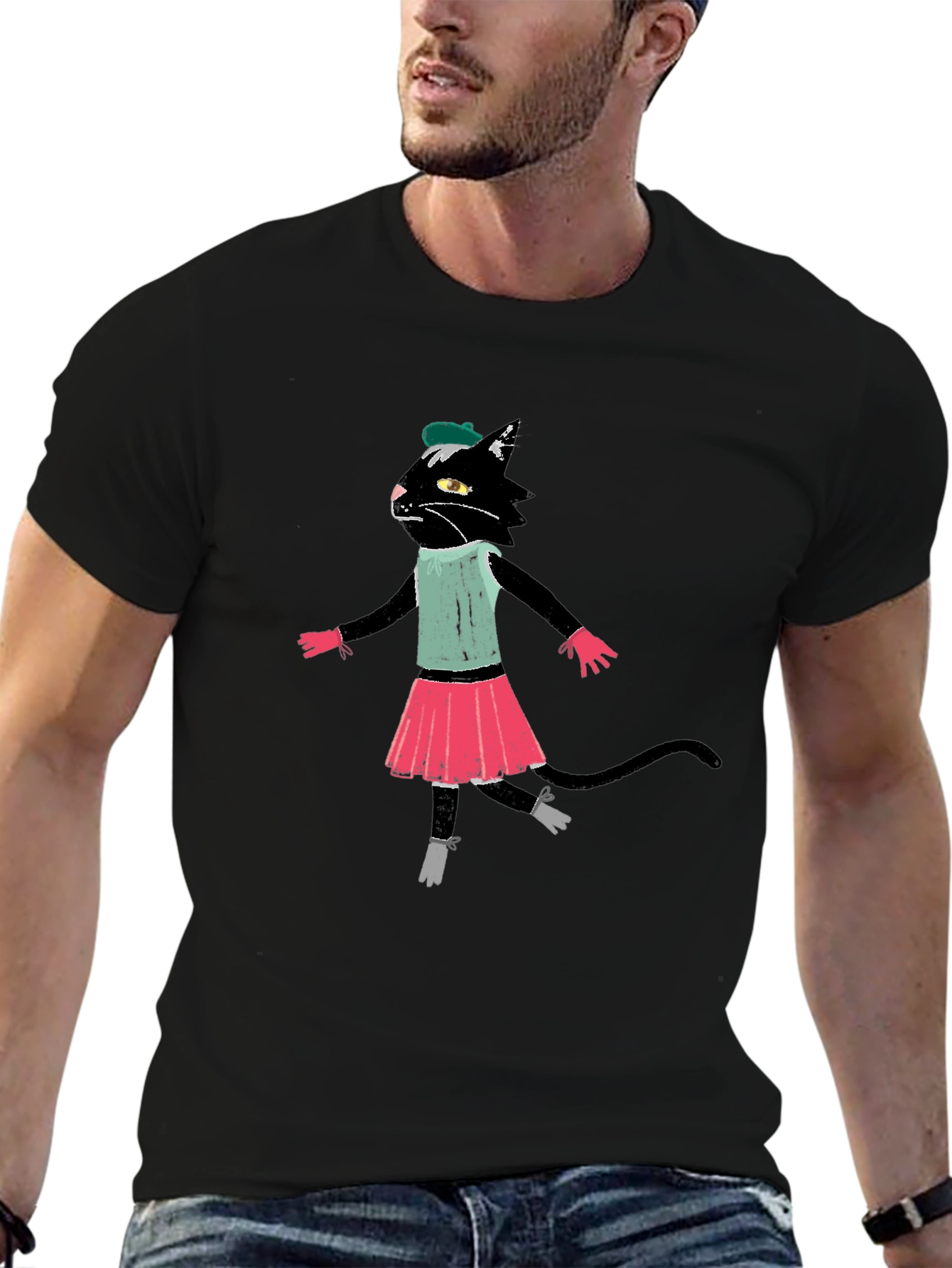 Black Cat Ballerina T-Shirt Cotton