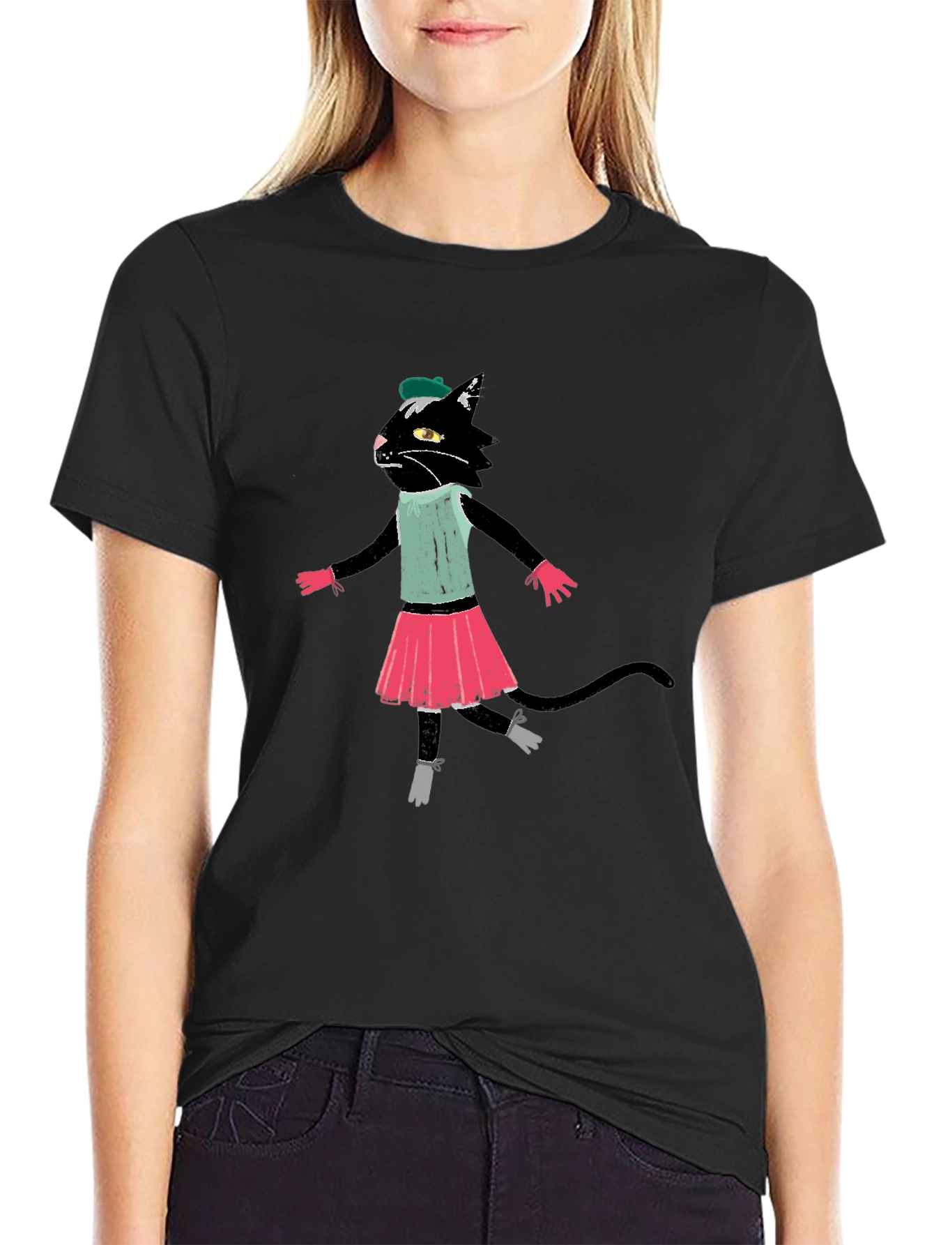 Black Cat Ballerina T-Shirt Cotton