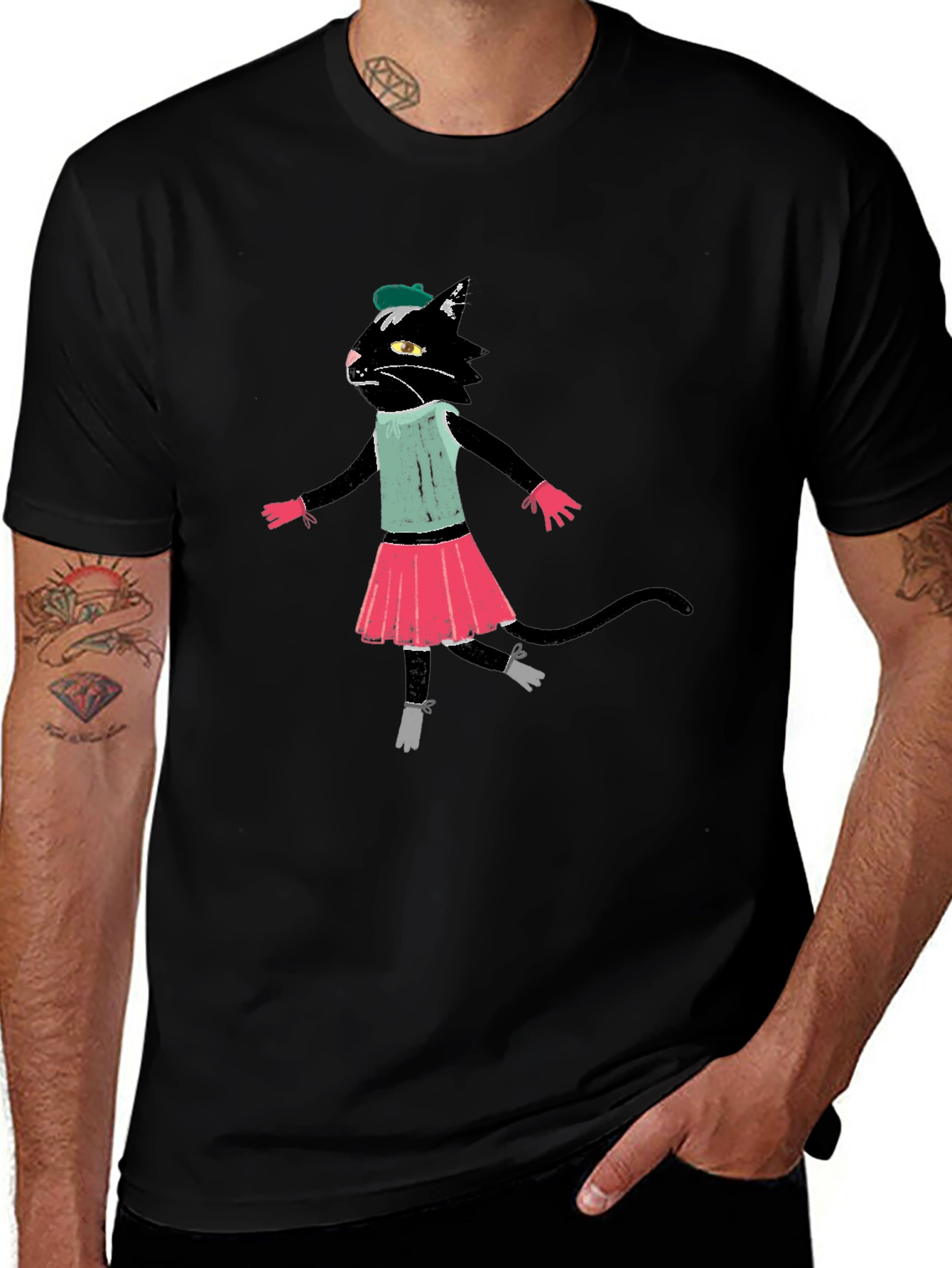 Black Cat Ballerina T-Shirt Cotton