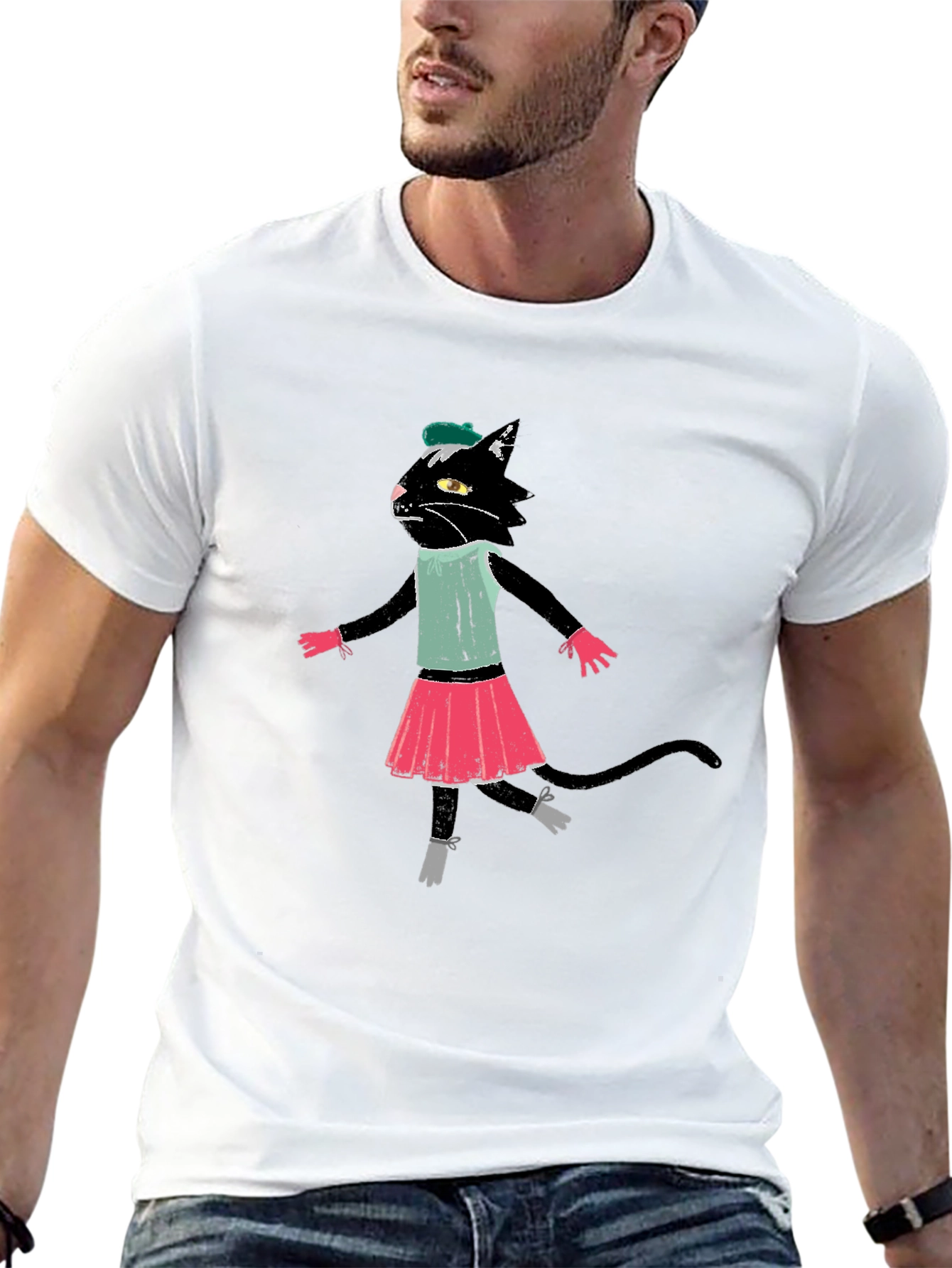 Black Cat Ballerina T-Shirt Cotton