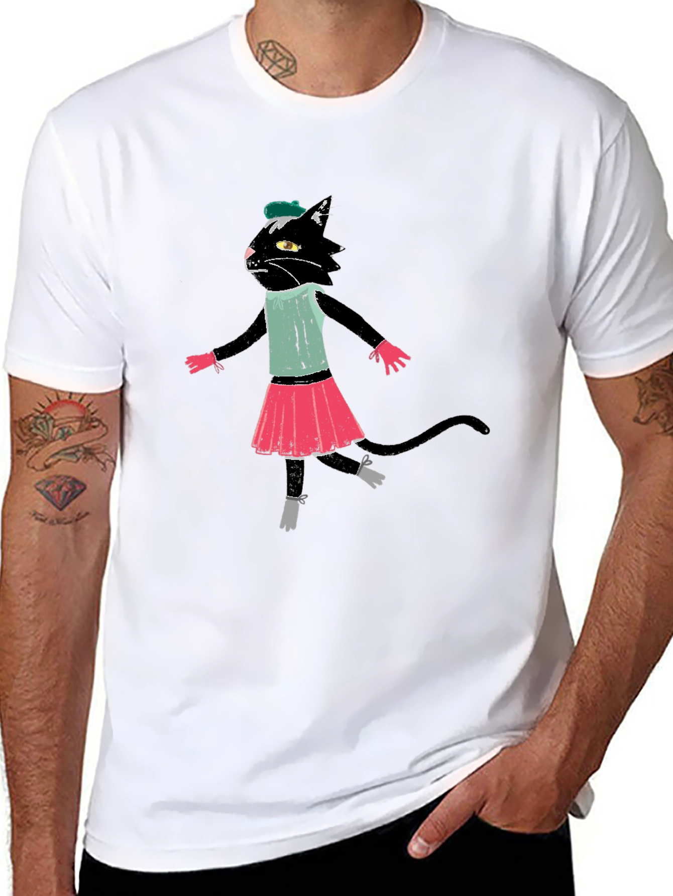 Black Cat Ballerina T-Shirt Cotton