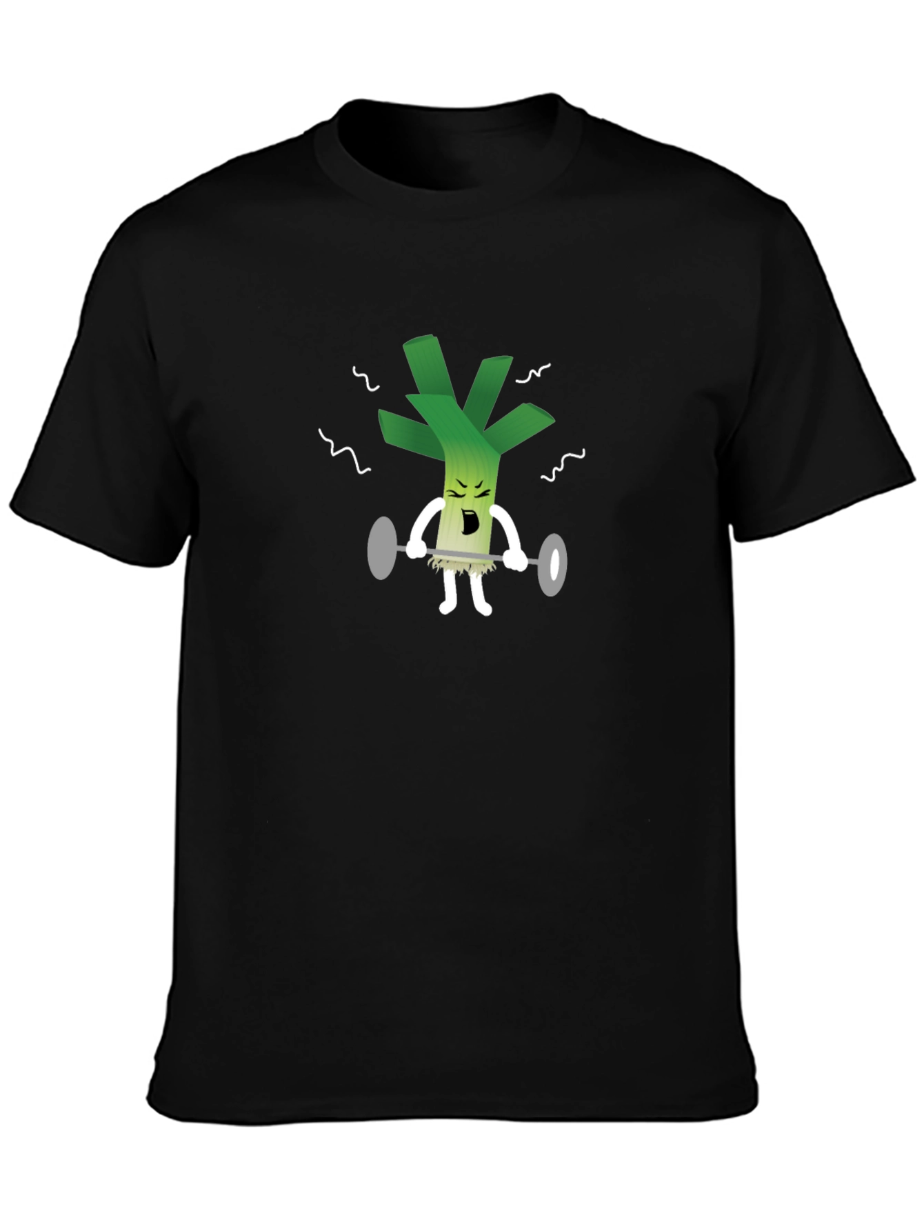 Weightlifting Leek Graphic Tee - Black Cotton T-Shirt