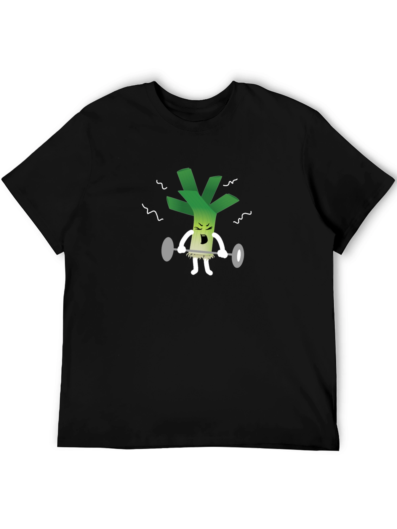 Weightlifting Leek Graphic Tee - Black Cotton T-Shirt